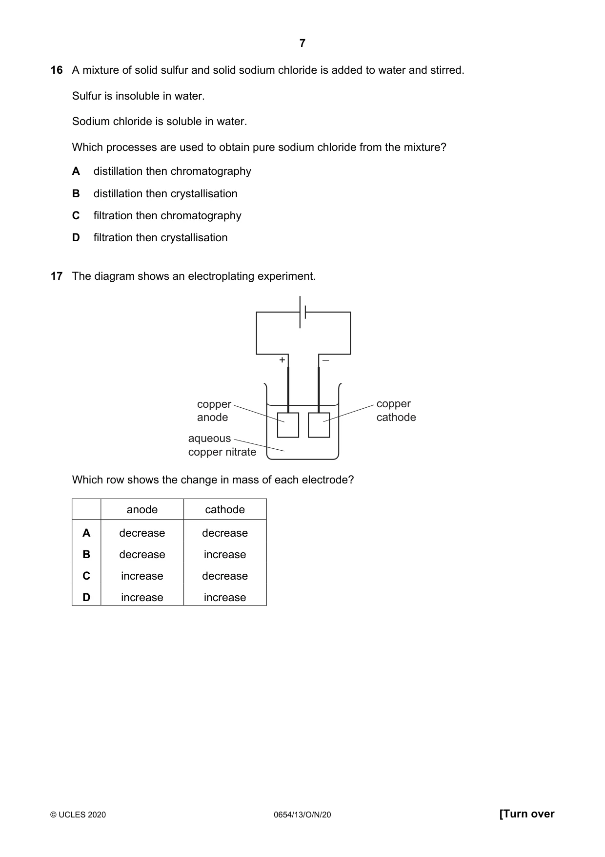 Cambridge IGCSE Sciences - Co-ordinated (Double) 0654 2020 Oct/Nov Paper 1 · Variant 3 question paper, page 7 of 16