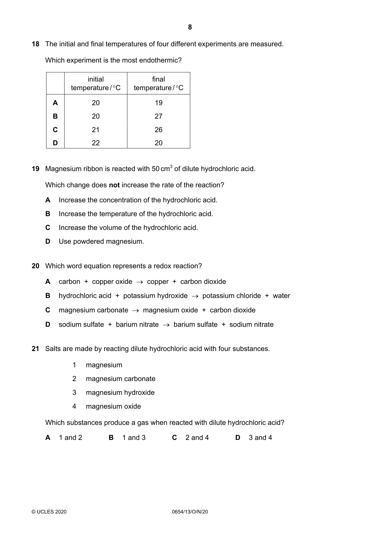 Cambridge IGCSE Sciences - Co-ordinated (Double) 0654 2020 Oct/Nov Paper 1 · Variant 3 question paper, page 8 of 16