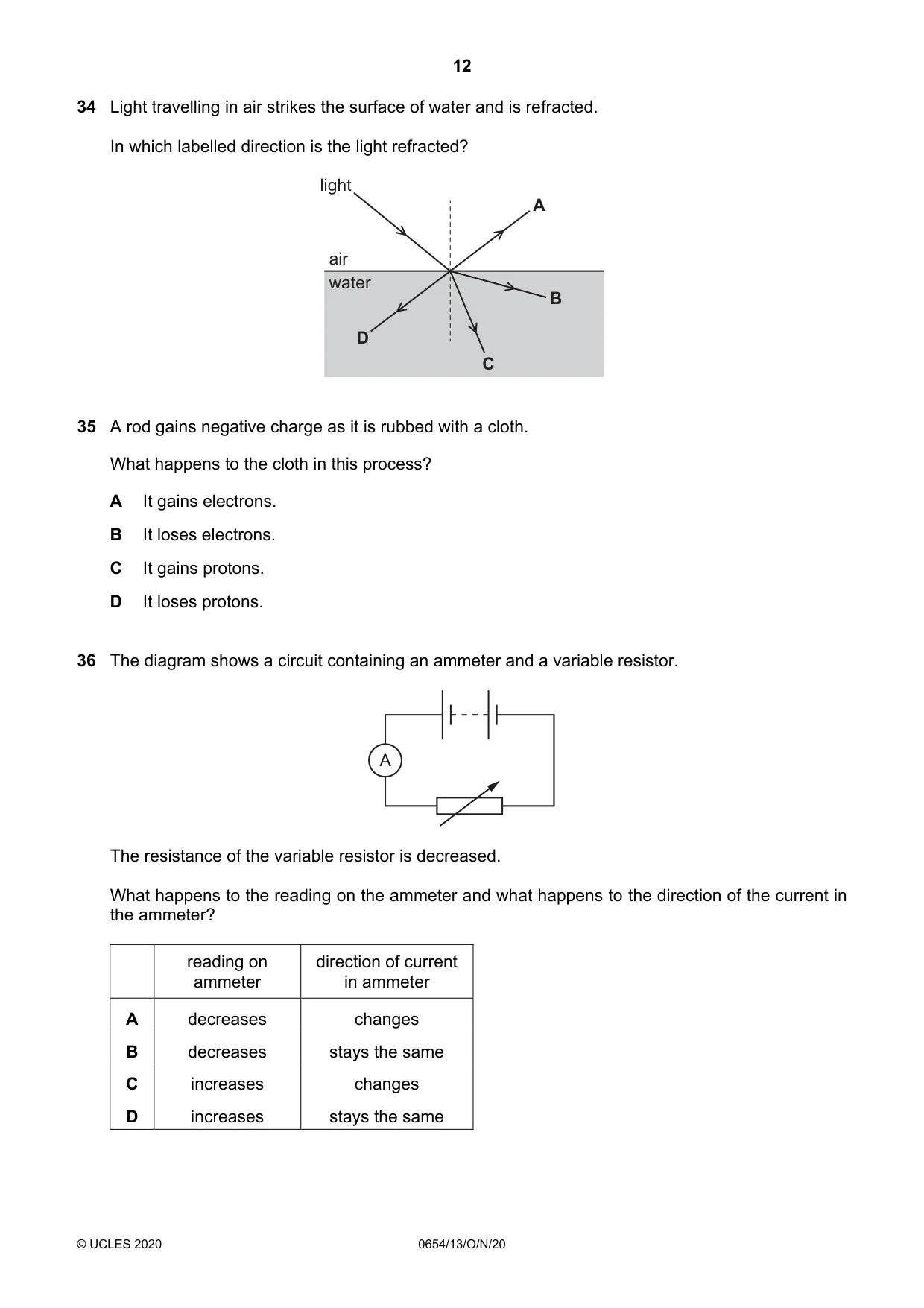 Cambridge IGCSE Sciences - Co-ordinated (Double) 0654 2020 Oct/Nov Paper 1 · Variant 3 question paper, page 12 of 16