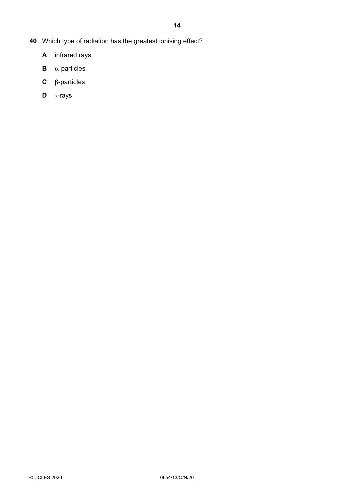 Cambridge IGCSE Sciences - Co-ordinated (Double) 0654 2020 Oct/Nov Paper 1 · Variant 3 question paper, page 14 of 16