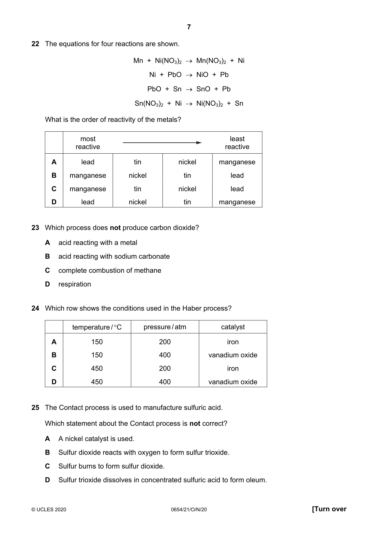 Cambridge IGCSE Sciences - Co-ordinated (Double) 0654 2020 Oct/Nov Paper 2 · Variant 1 question paper, page 7 of 16