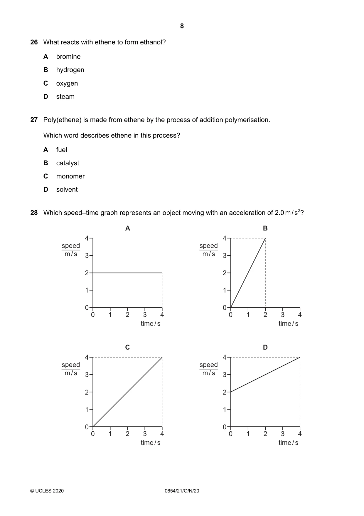 Cambridge IGCSE Sciences - Co-ordinated (Double) 0654 2020 Oct/Nov Paper 2 · Variant 1 question paper, page 8 of 16