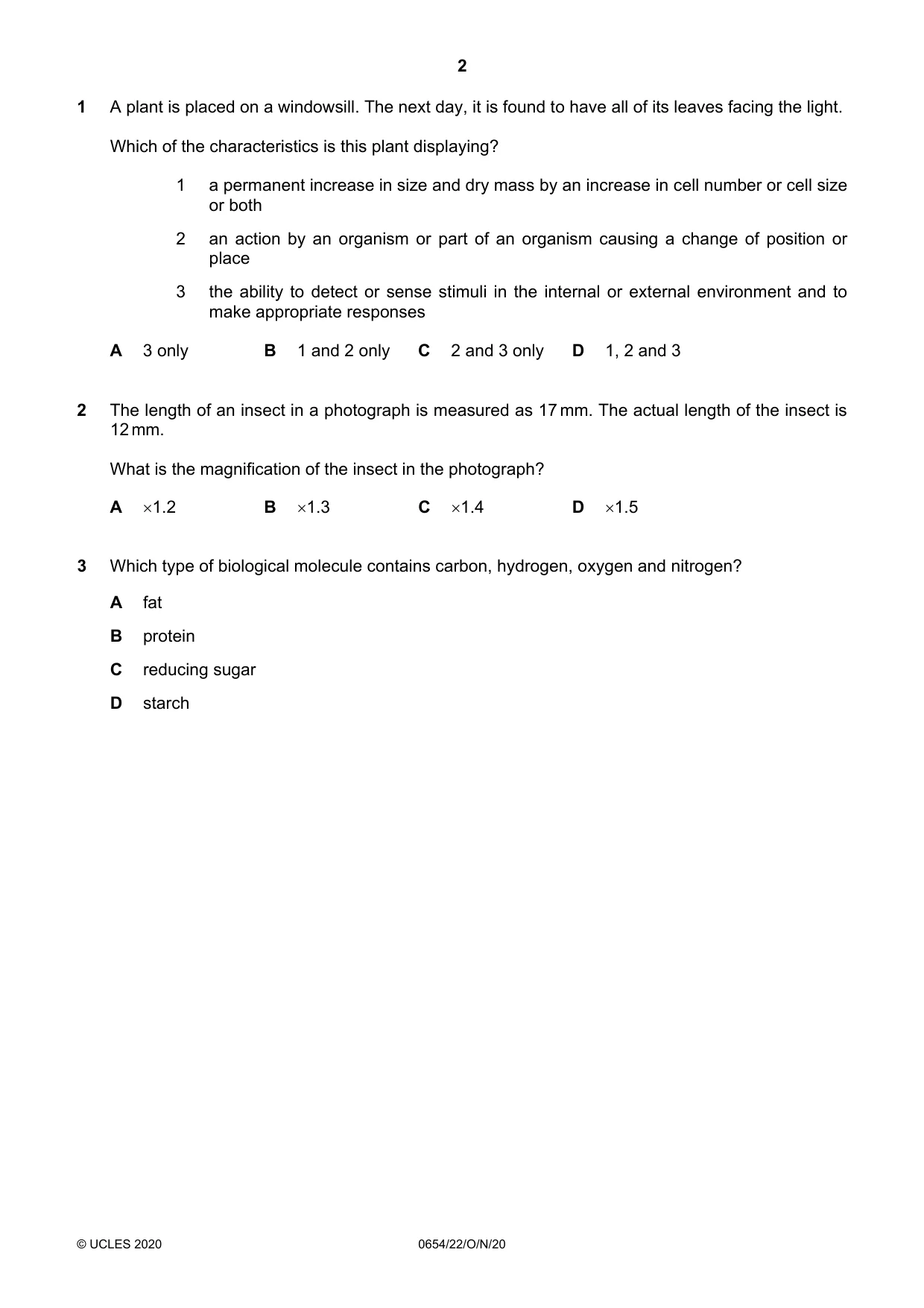 Cambridge IGCSE Sciences - Co-ordinated (Double) 0654 2020 Oct/Nov Paper 2 · Variant 2 question paper, page 2 of 16