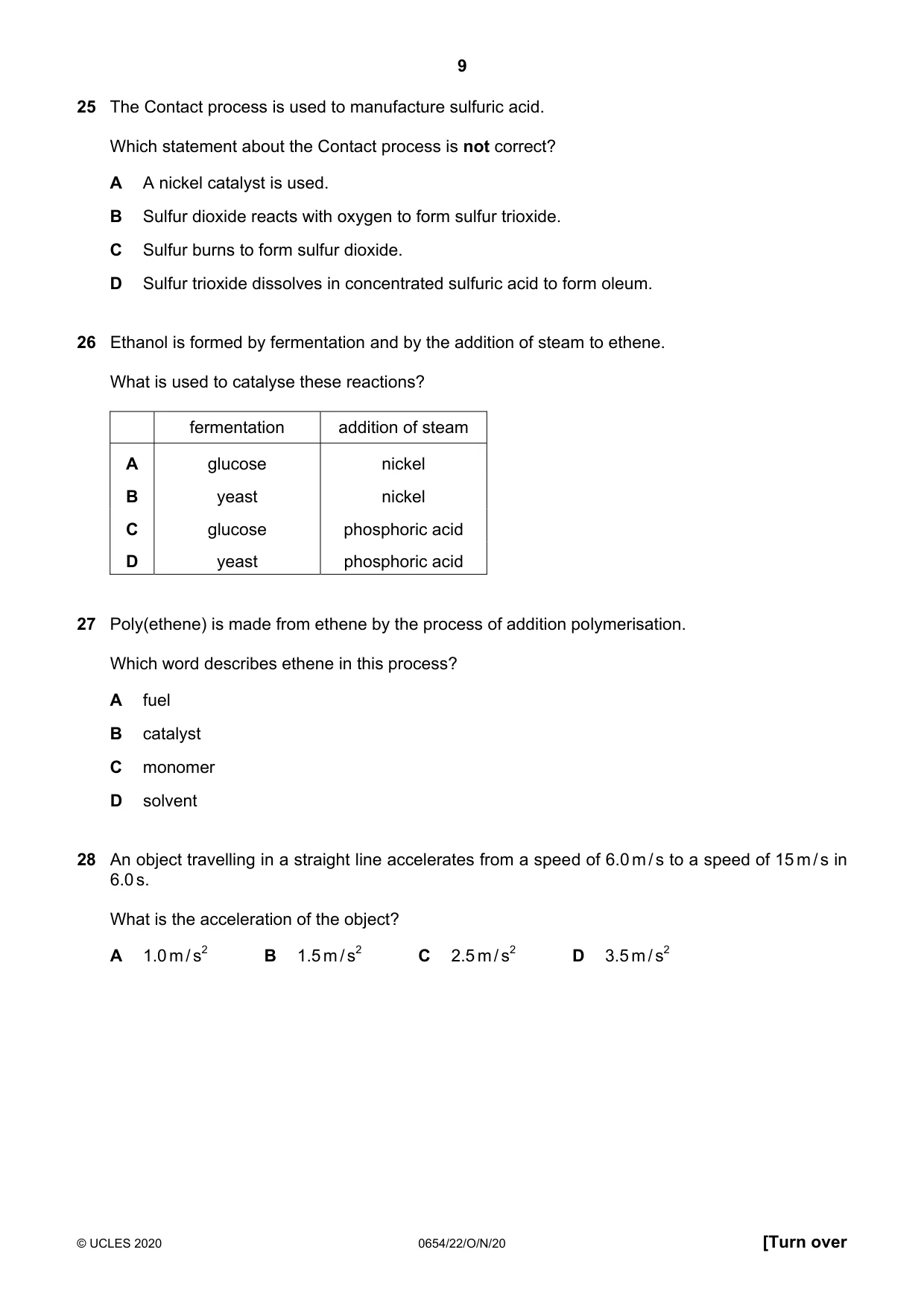 Cambridge IGCSE Sciences - Co-ordinated (Double) 0654 2020 Oct/Nov Paper 2 · Variant 2 question paper, page 9 of 16