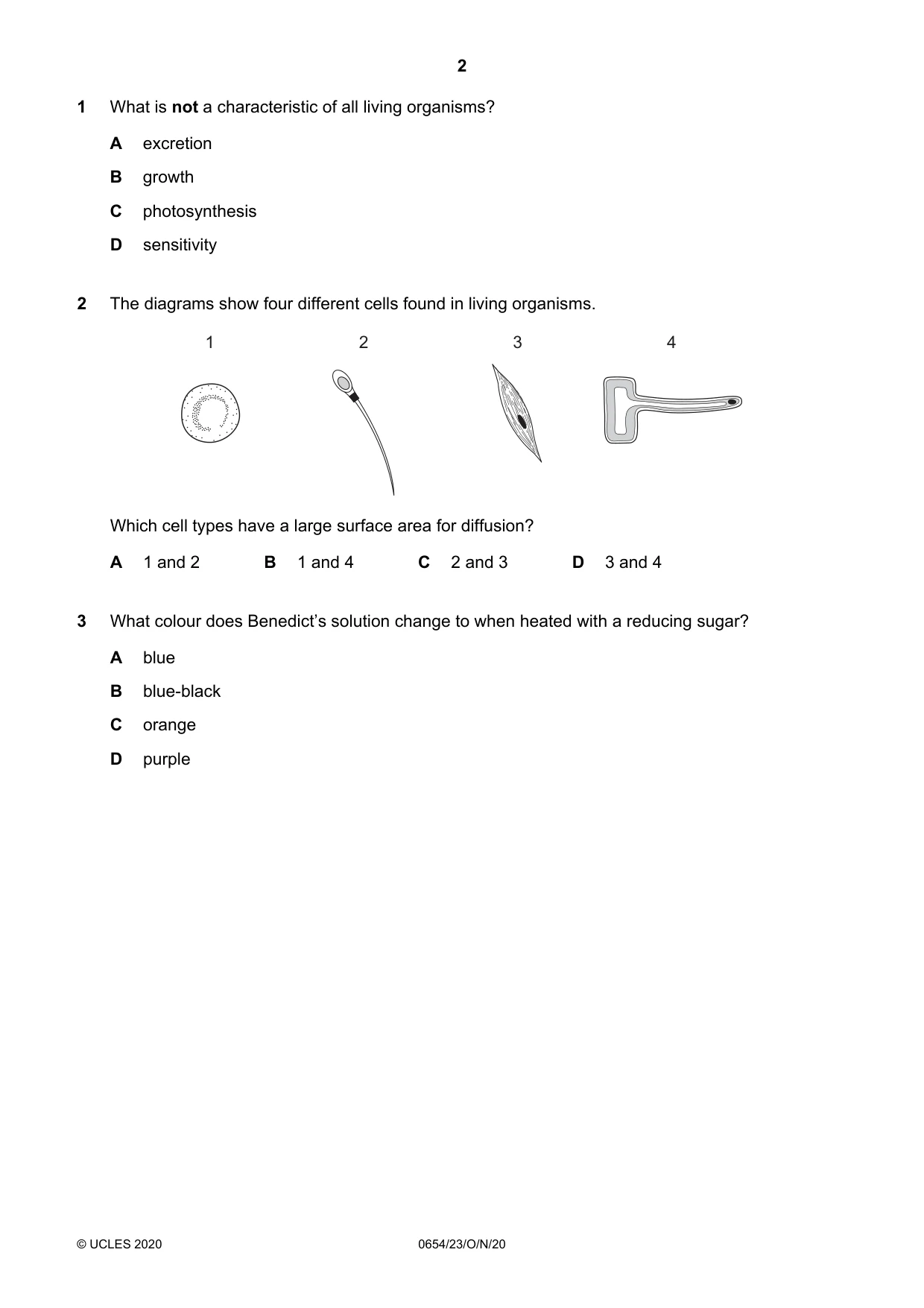 Cambridge IGCSE Sciences - Co-ordinated (Double) 0654 2020 Oct/Nov Paper 2 · Variant 3 question paper, page 2 of 16