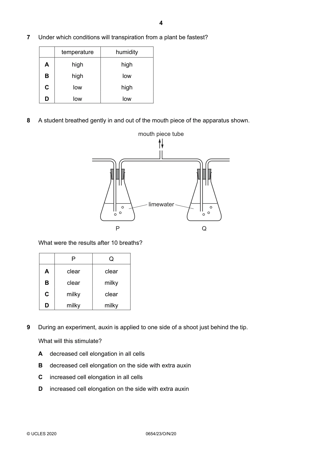 Cambridge IGCSE Sciences - Co-ordinated (Double) 0654 2020 Oct/Nov Paper 2 · Variant 3 question paper, page 4 of 16