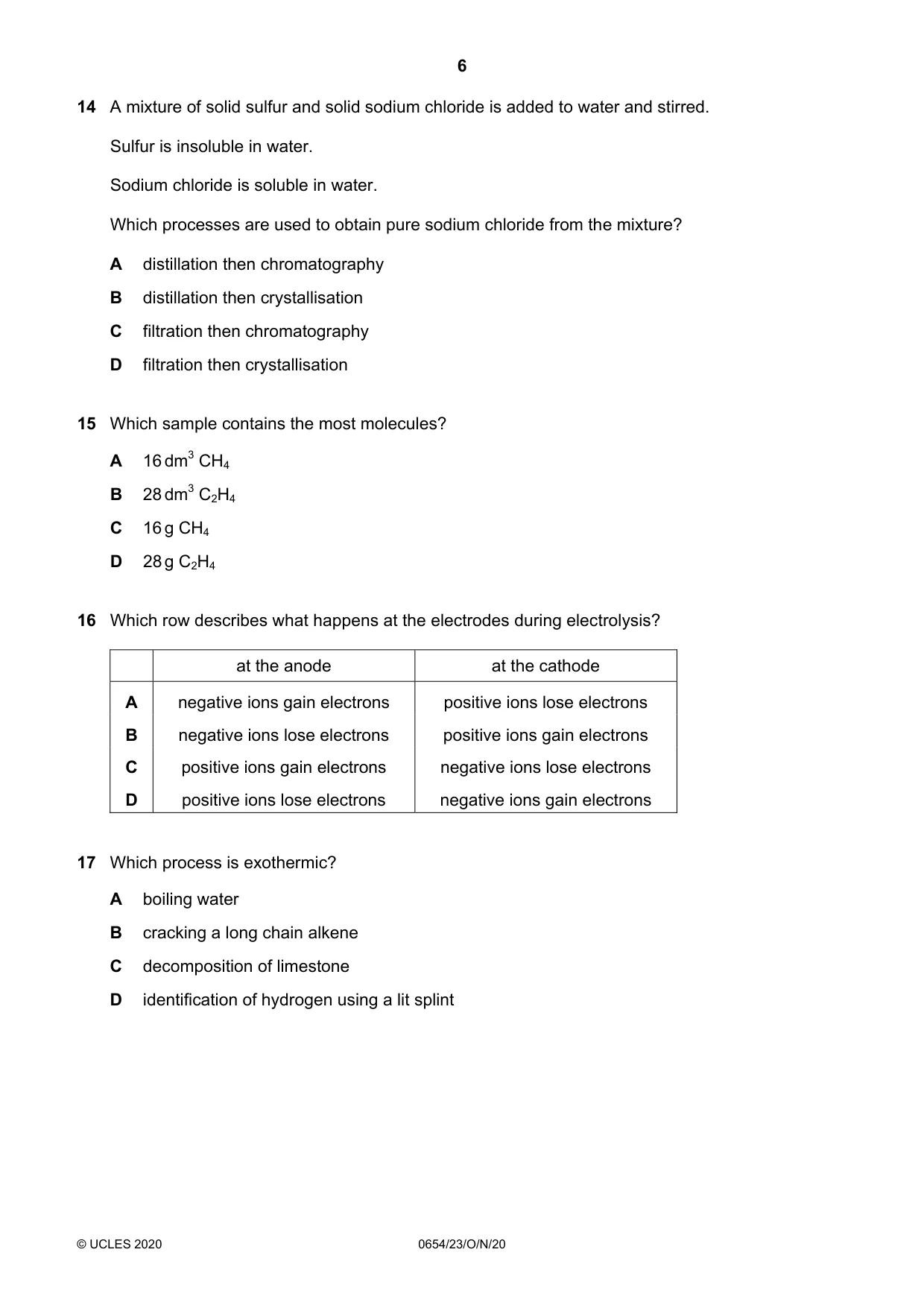 Cambridge IGCSE Sciences - Co-ordinated (Double) 0654 2020 Oct/Nov Paper 2 · Variant 3 question paper, page 6 of 16