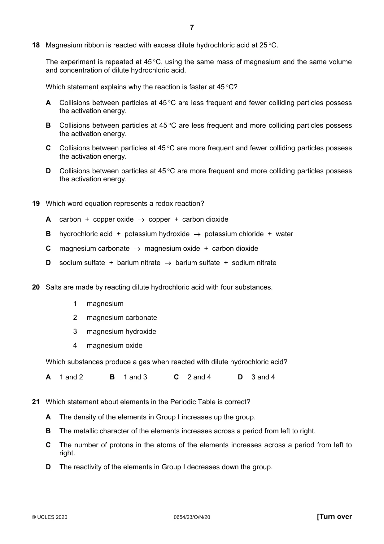 Cambridge IGCSE Sciences - Co-ordinated (Double) 0654 2020 Oct/Nov Paper 2 · Variant 3 question paper, page 7 of 16