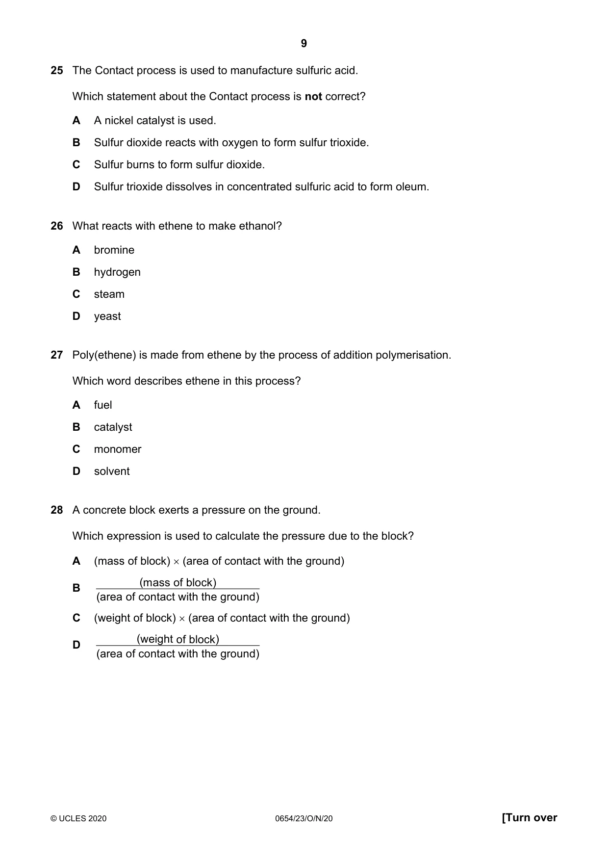 Cambridge IGCSE Sciences - Co-ordinated (Double) 0654 2020 Oct/Nov Paper 2 · Variant 3 question paper, page 9 of 16