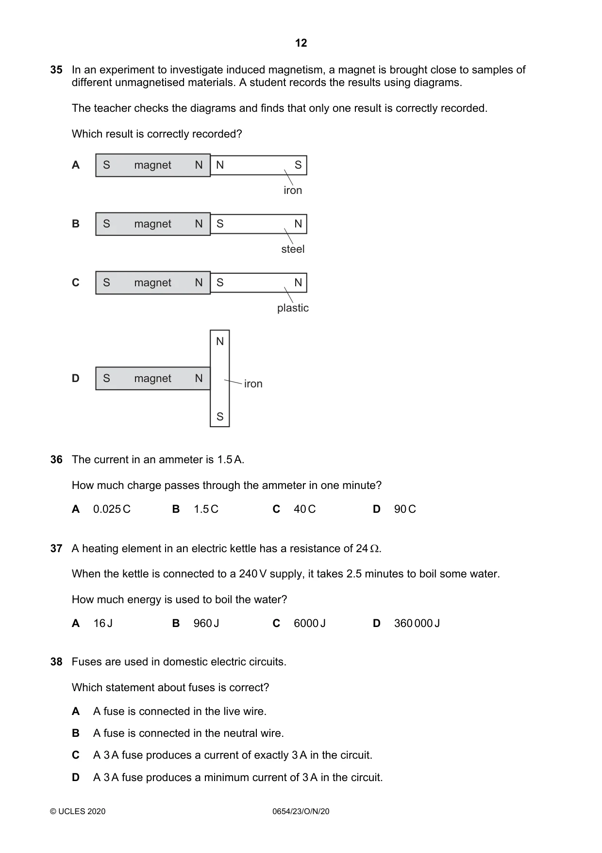 Cambridge IGCSE Sciences - Co-ordinated (Double) 0654 2020 Oct/Nov Paper 2 · Variant 3 question paper, page 12 of 16
