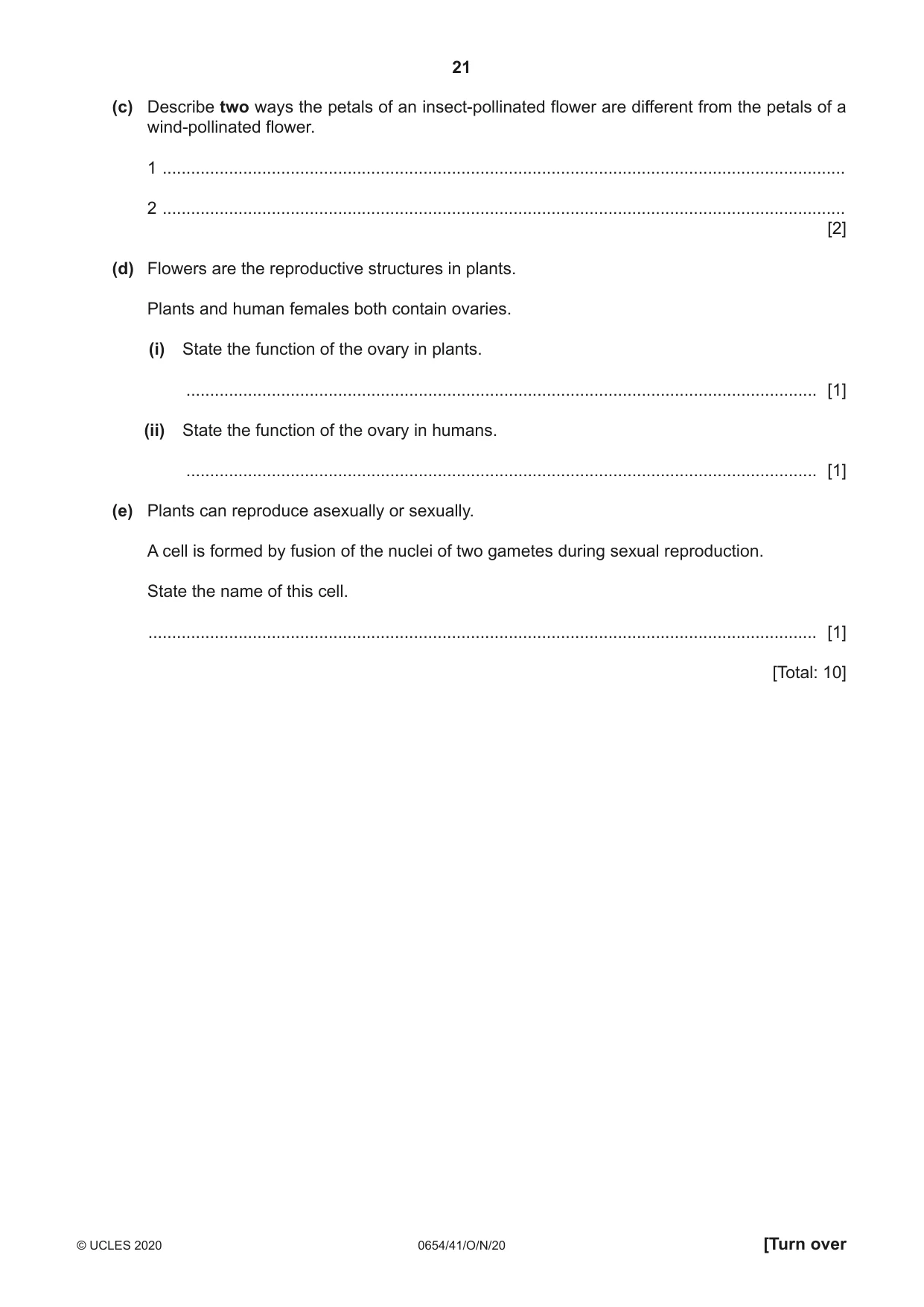Cambridge IGCSE Sciences - Co-ordinated (Double) 0654 2020 Oct/Nov Paper 4 · Variant 1 question paper, page 21 of 28