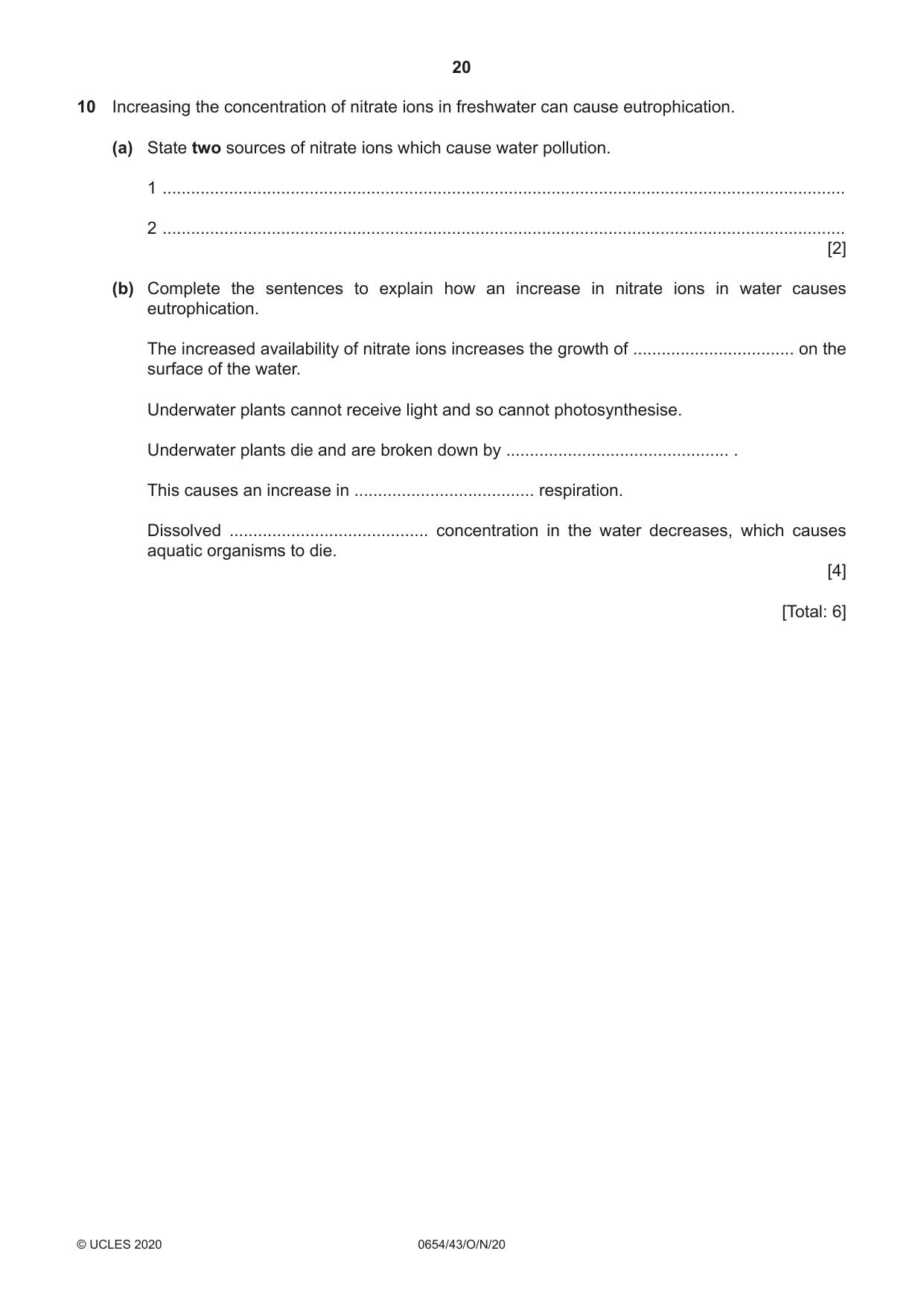 Cambridge IGCSE Sciences - Co-ordinated (Double) 0654 2020 Oct/Nov Paper 4 · Variant 3 question paper, page 20 of 28
