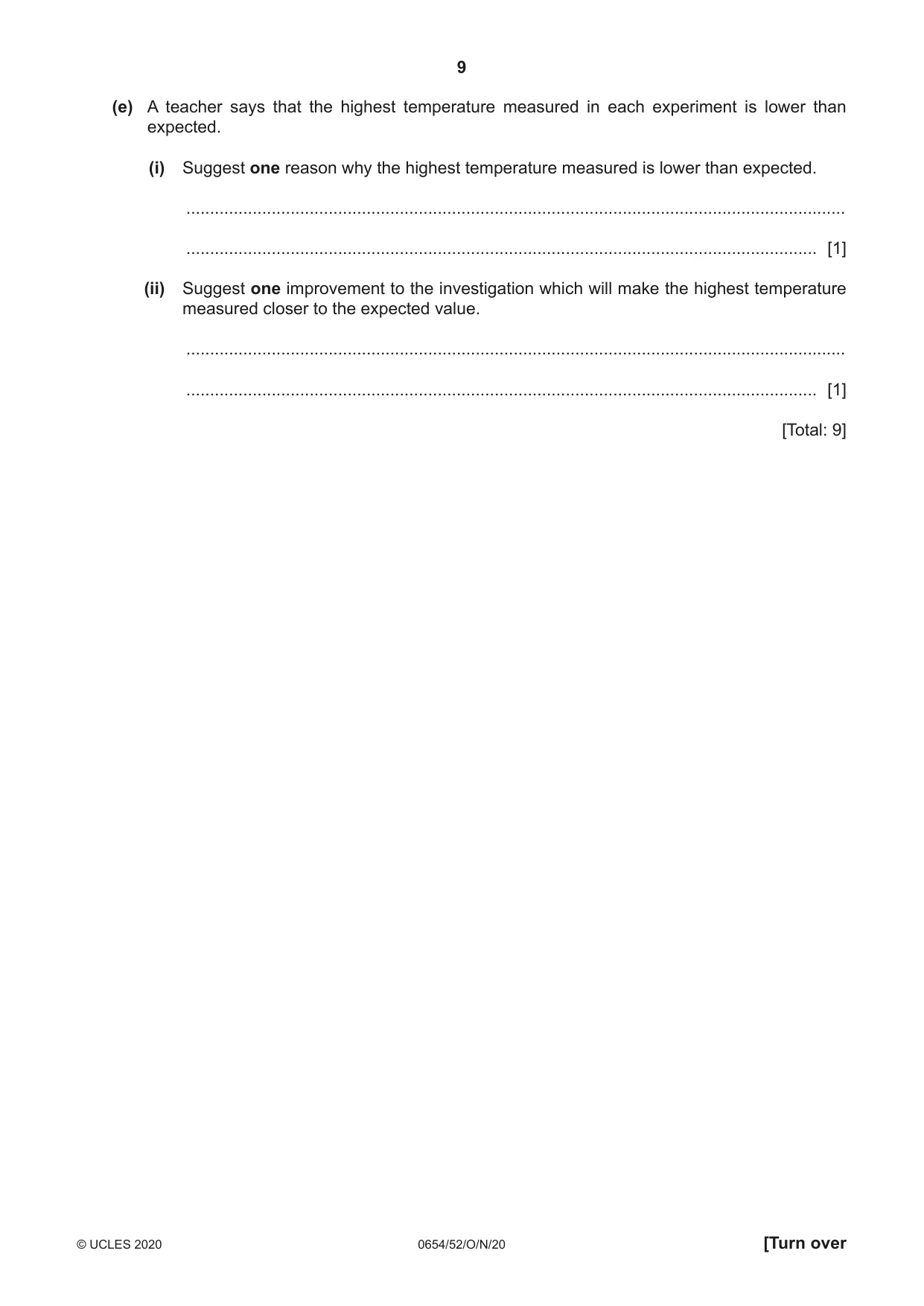 Cambridge IGCSE Sciences - Co-ordinated (Double) 0654 2020 Oct/Nov Paper 5 · Variant 2 question paper, page 9 of 16