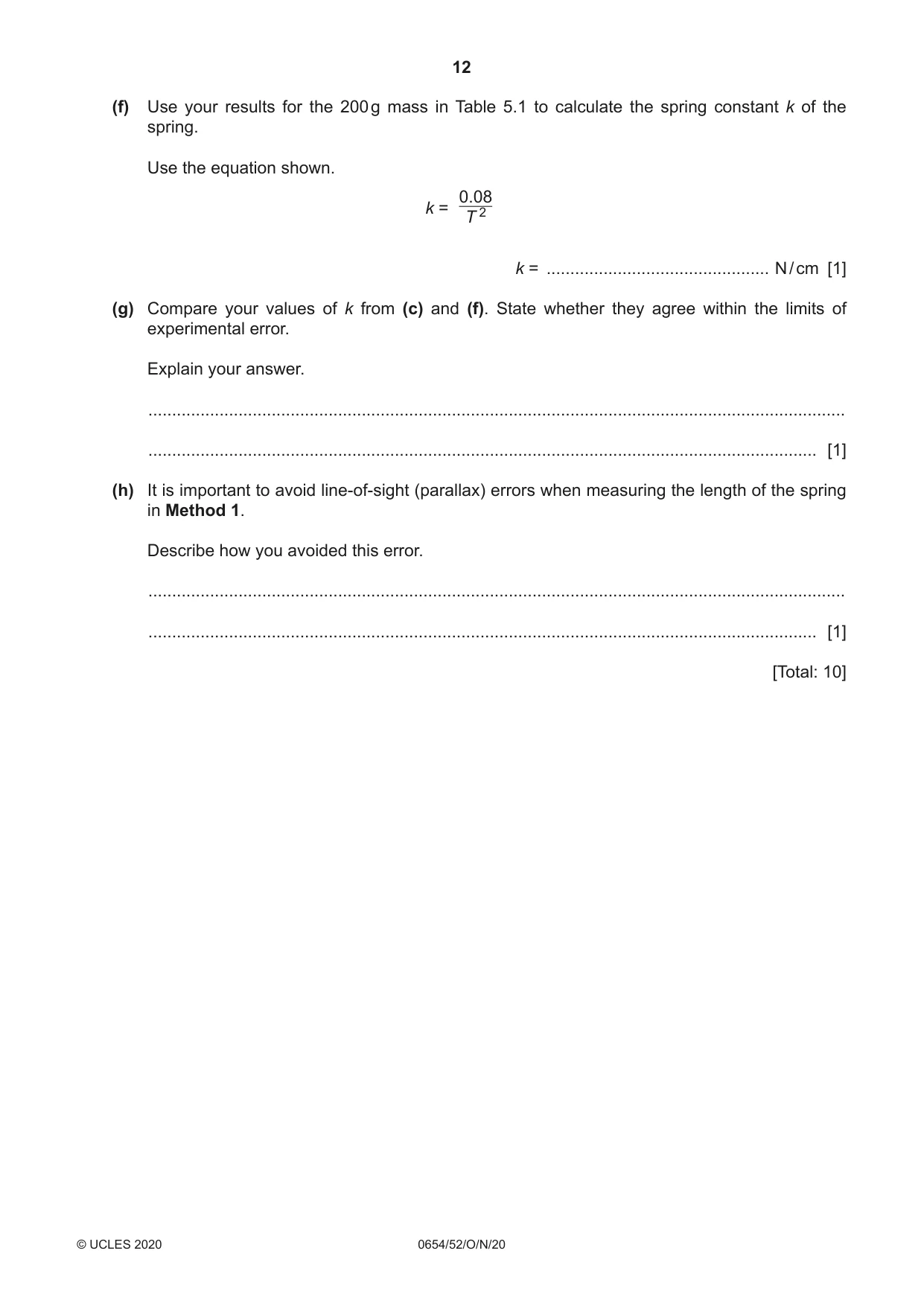 Cambridge IGCSE Sciences - Co-ordinated (Double) 0654 2020 Oct/Nov Paper 5 · Variant 2 question paper, page 12 of 16