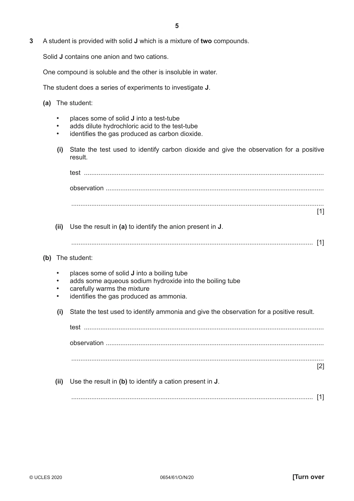 Cambridge IGCSE Sciences - Co-ordinated (Double) 0654 2020 Oct/Nov Paper 6 · Variant 1 question paper, page 5 of 16