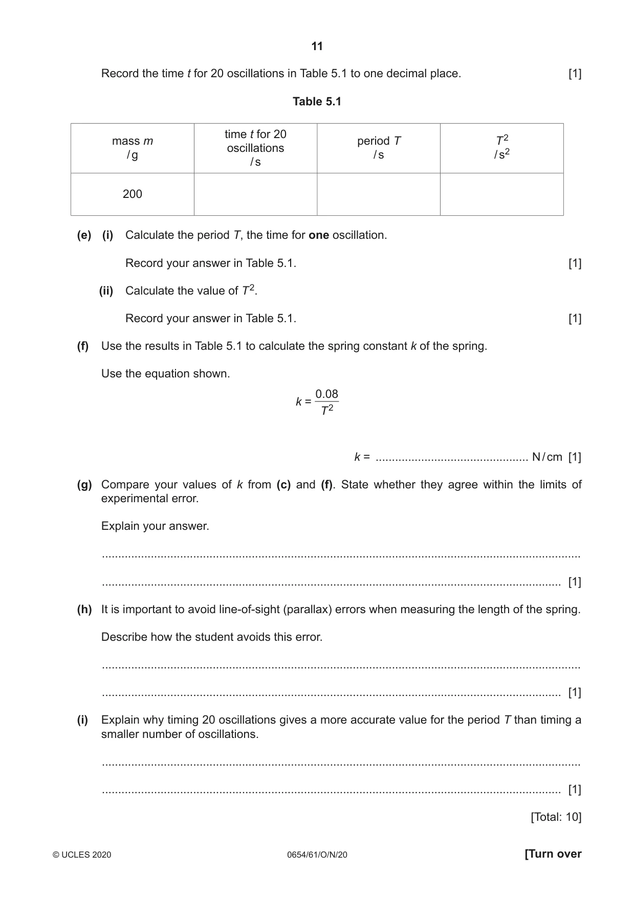 Cambridge IGCSE Sciences - Co-ordinated (Double) 0654 2020 Oct/Nov Paper 6 · Variant 1 question paper, page 11 of 16