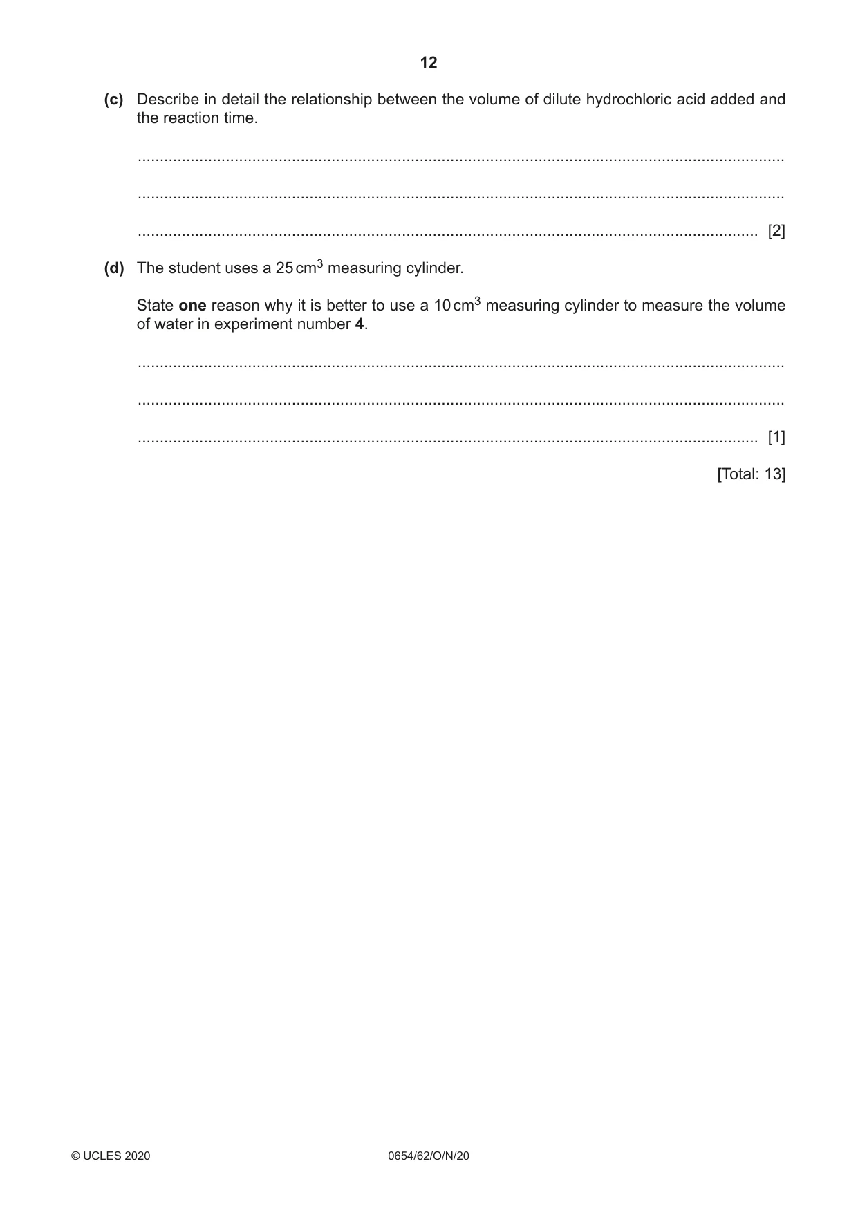 Cambridge IGCSE Sciences - Co-ordinated (Double) 0654 2020 Oct/Nov Paper 6 · Variant 2 question paper, page 12 of 20