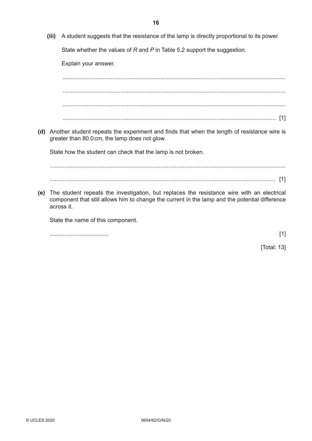 Cambridge IGCSE Sciences - Co-ordinated (Double) 0654 2020 Oct/Nov Paper 6 · Variant 2 question paper, page 16 of 20