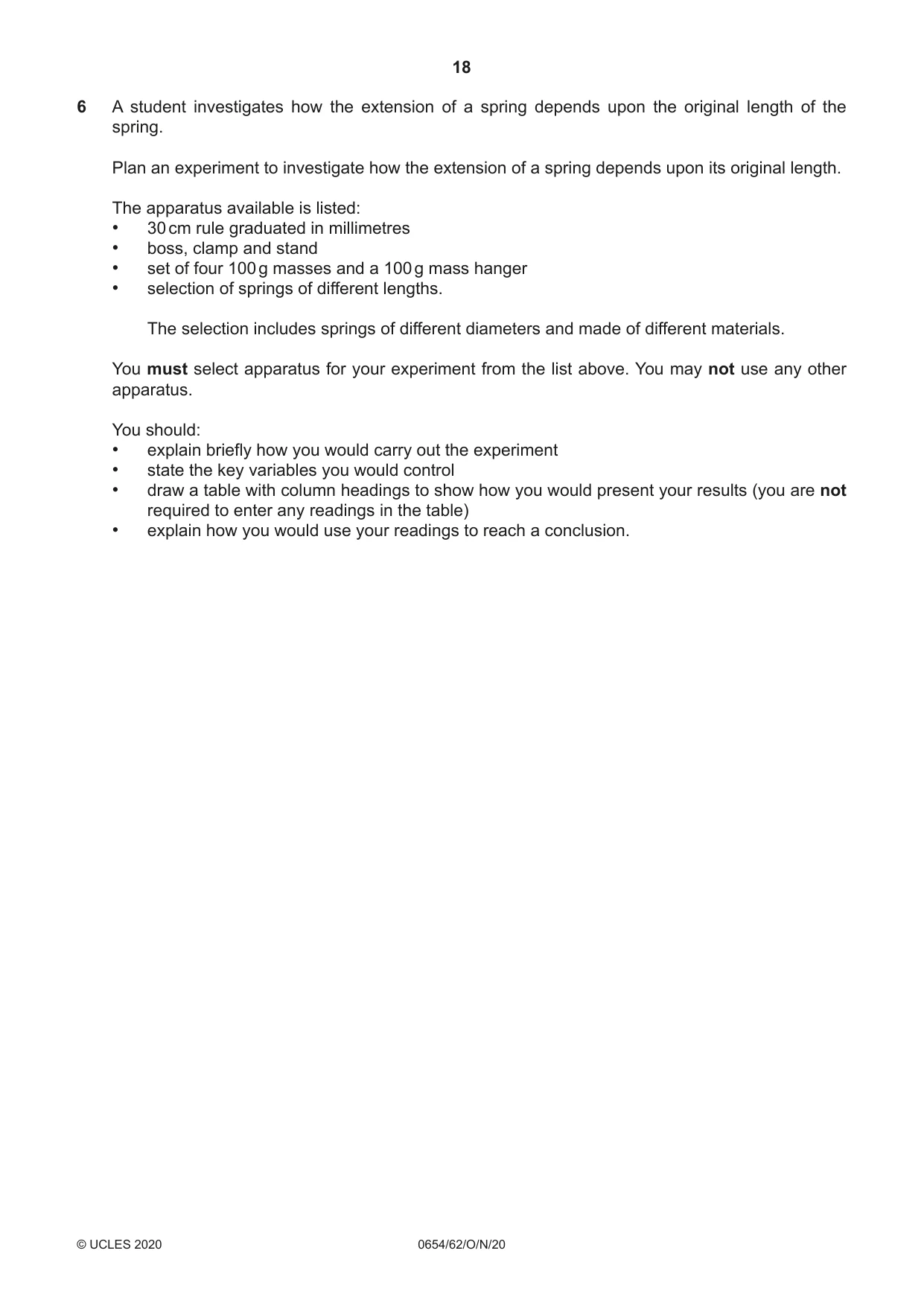 Cambridge IGCSE Sciences - Co-ordinated (Double) 0654 2020 Oct/Nov Paper 6 · Variant 2 question paper, page 18 of 20