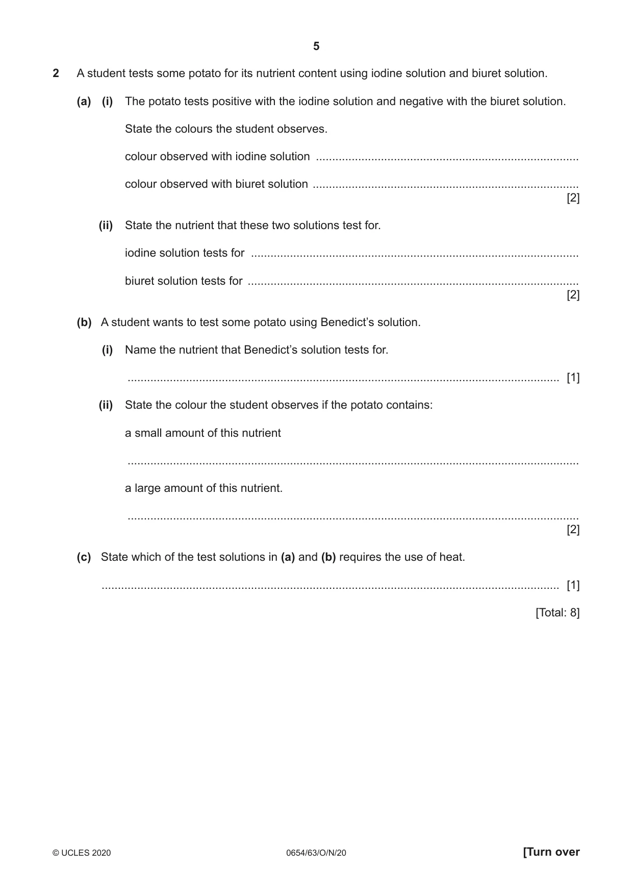 Cambridge IGCSE Sciences - Co-ordinated (Double) 0654 2020 Oct/Nov Paper 6 · Variant 3 question paper, page 5 of 16