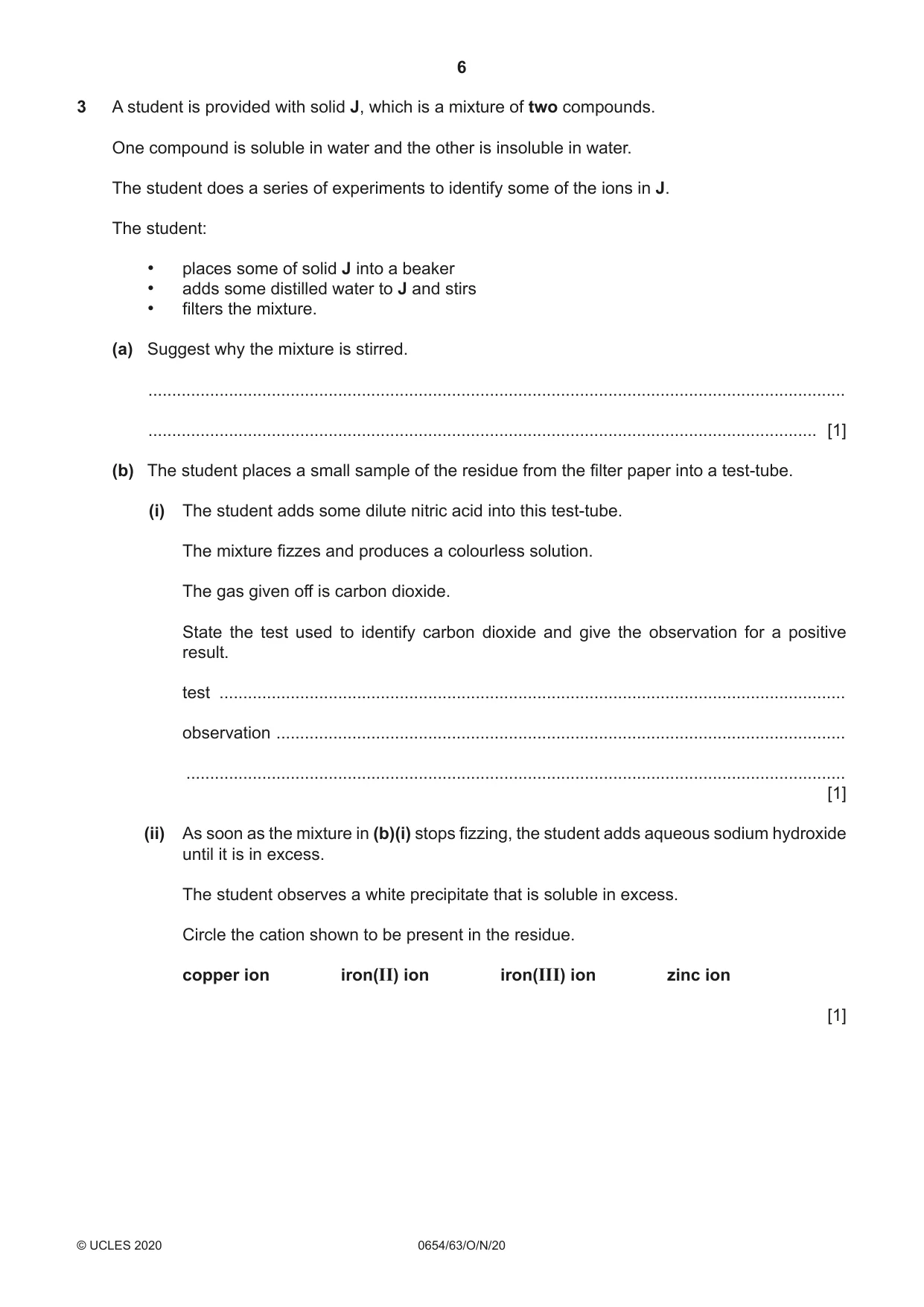 Cambridge IGCSE Sciences - Co-ordinated (Double) 0654 2020 Oct/Nov Paper 6 · Variant 3 question paper, page 6 of 16