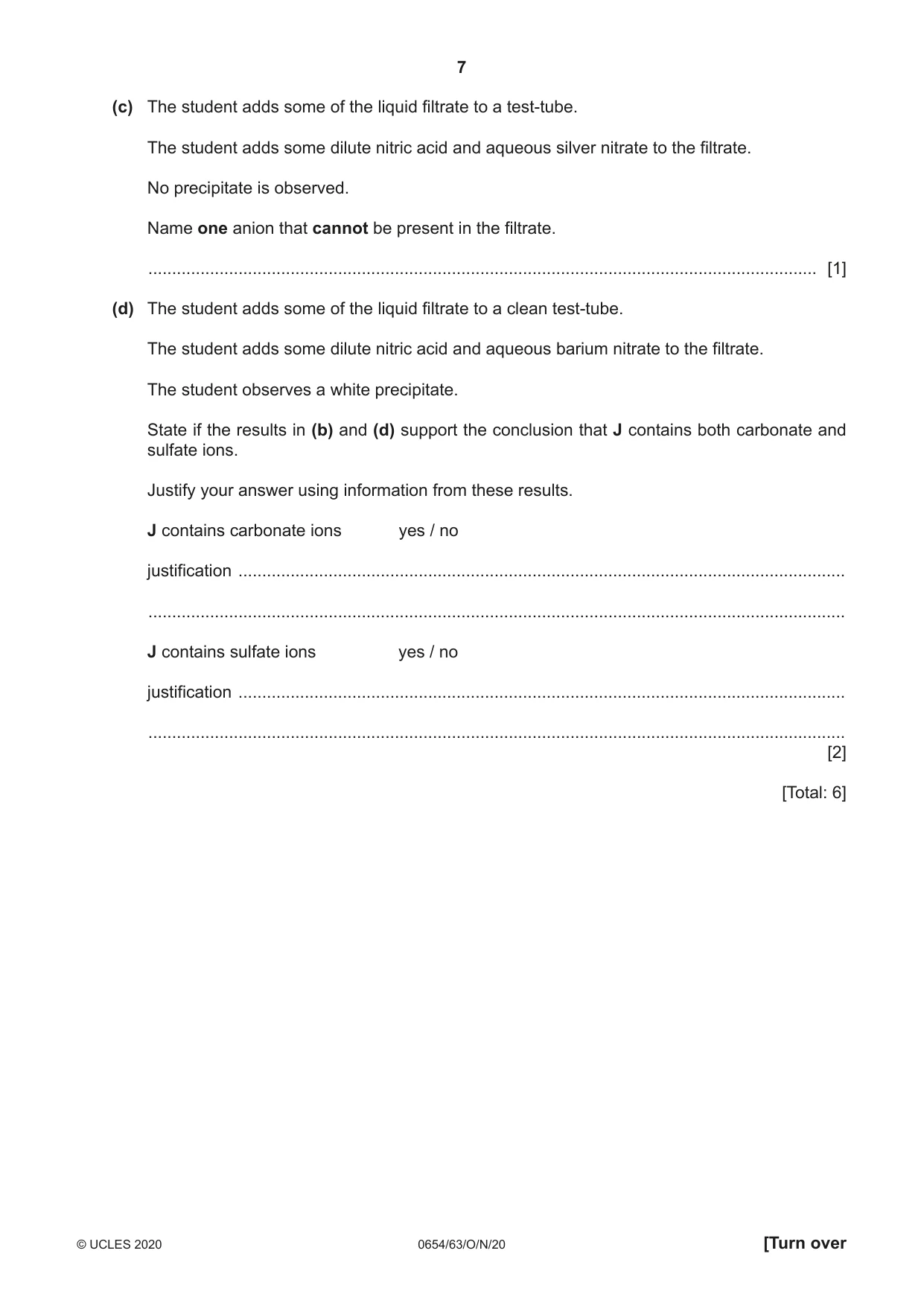 Cambridge IGCSE Sciences - Co-ordinated (Double) 0654 2020 Oct/Nov Paper 6 · Variant 3 question paper, page 7 of 16