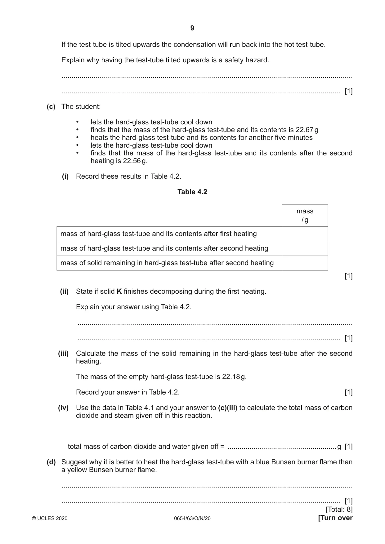 Cambridge IGCSE Sciences - Co-ordinated (Double) 0654 2020 Oct/Nov Paper 6 · Variant 3 question paper, page 9 of 16