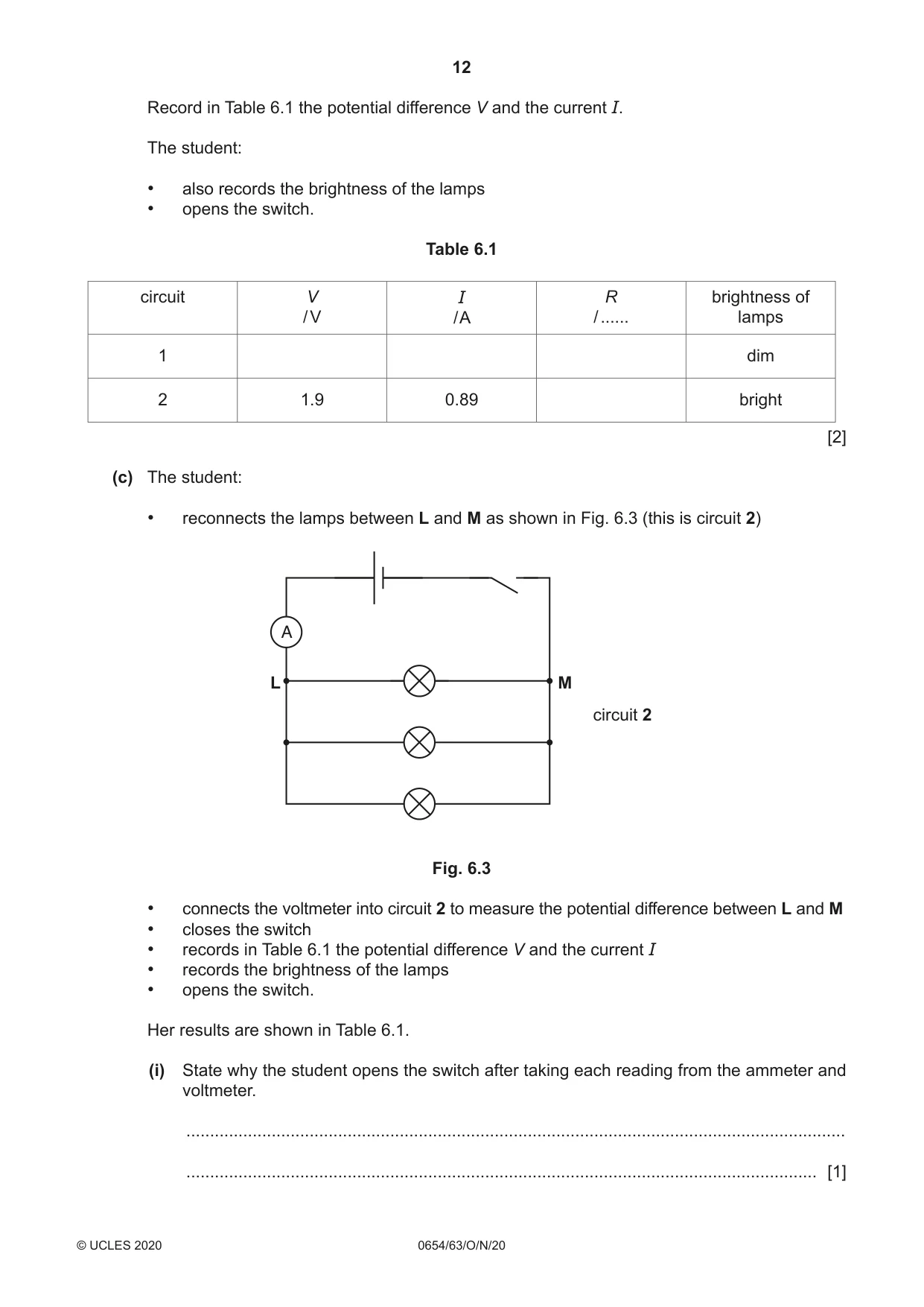 Cambridge IGCSE Sciences - Co-ordinated (Double) 0654 2020 Oct/Nov Paper 6 · Variant 3 question paper, page 12 of 16