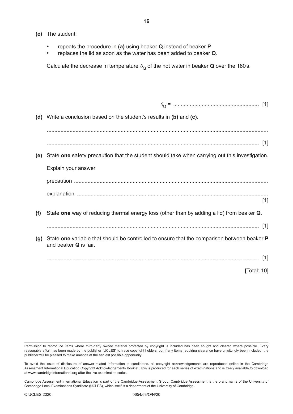 Cambridge IGCSE Sciences - Co-ordinated (Double) 0654 2020 Oct/Nov Paper 6 · Variant 3 question paper, page 16 of 16