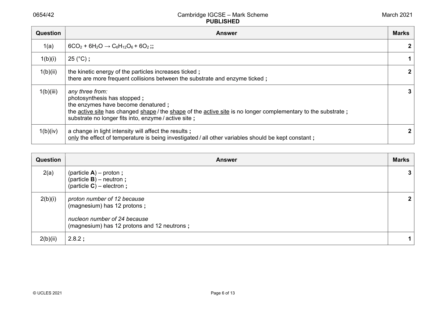 Mark scheme, page 6 of 13