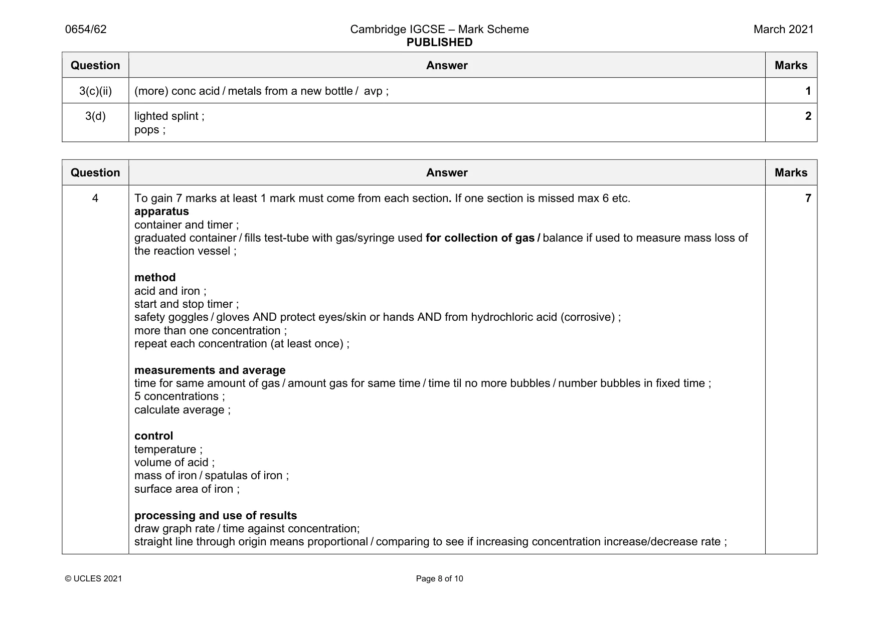 Mark scheme, page 8 of 10