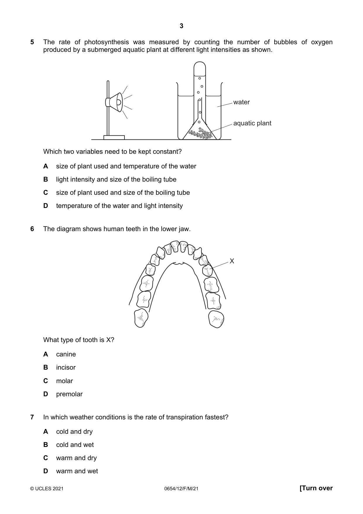 Cambridge IGCSE Sciences - Co-ordinated (Double) 0654 2021 Feb/March Paper 1 · Variant 2 question paper, page 3 of 16