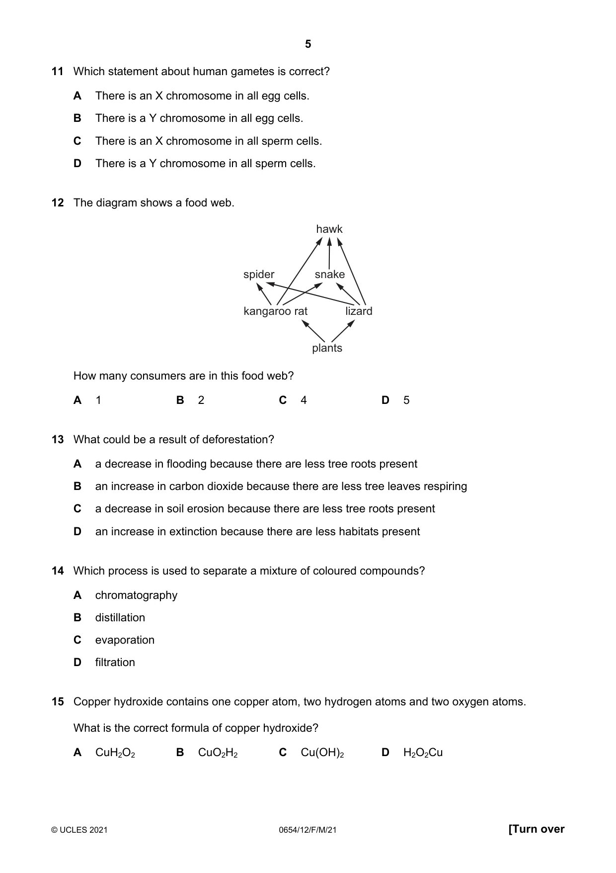 Cambridge IGCSE Sciences - Co-ordinated (Double) 0654 2021 Feb/March Paper 1 · Variant 2 question paper, page 5 of 16