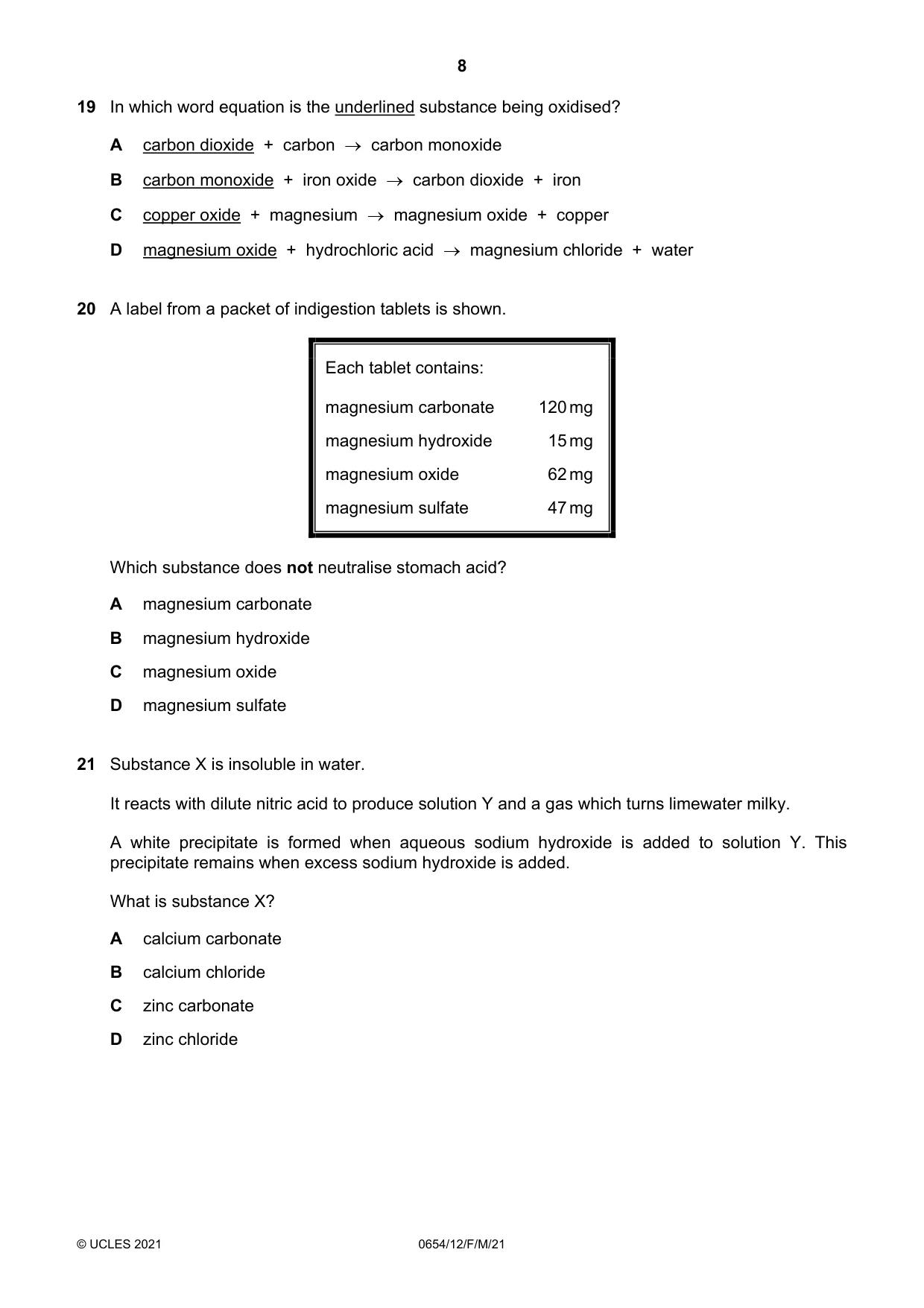 Cambridge IGCSE Sciences - Co-ordinated (Double) 0654 2021 Feb/March Paper 1 · Variant 2 question paper, page 8 of 16
