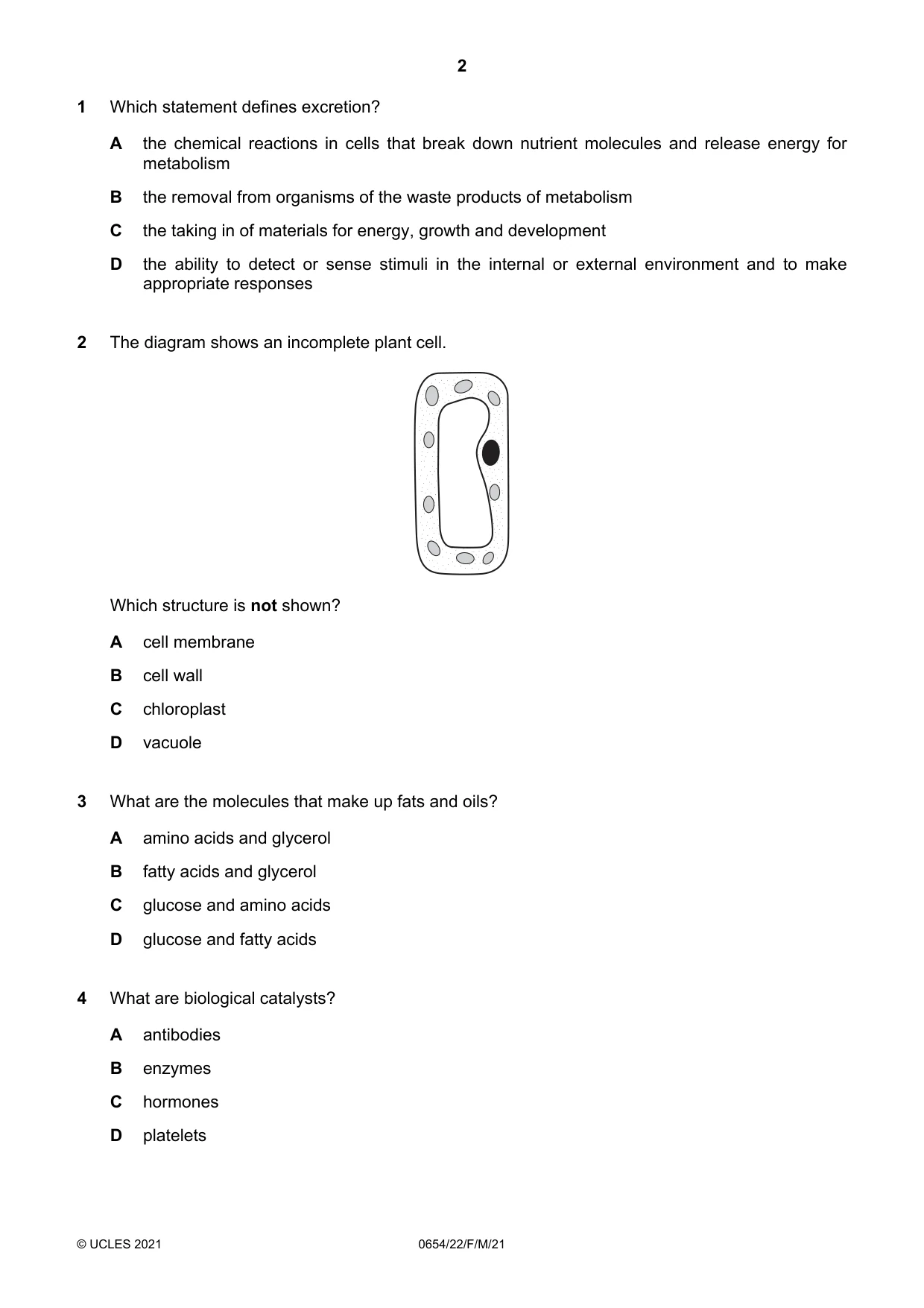 Cambridge IGCSE Sciences - Co-ordinated (Double) 0654 2021 Feb/March Paper 2 · Variant 2 question paper, page 2 of 16