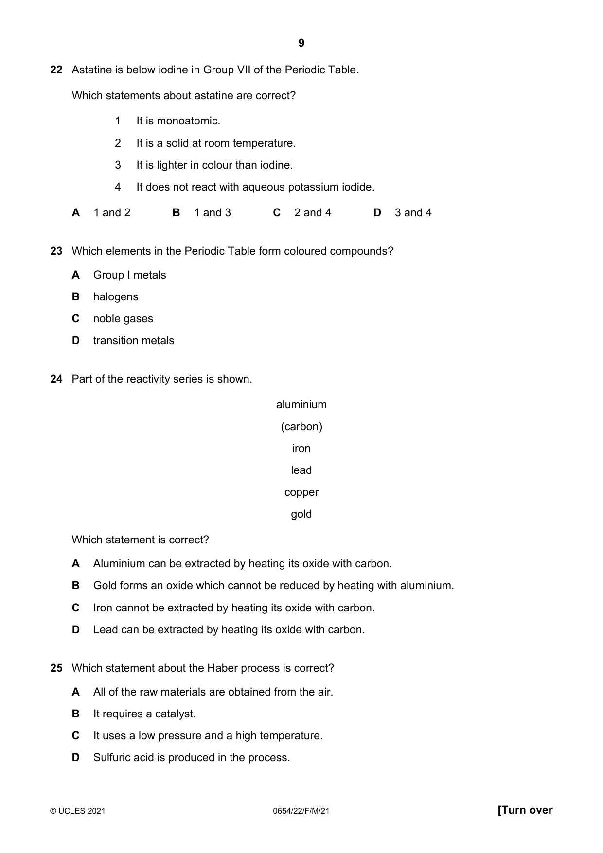 Cambridge IGCSE Sciences - Co-ordinated (Double) 0654 2021 Feb/March Paper 2 · Variant 2 question paper, page 9 of 16