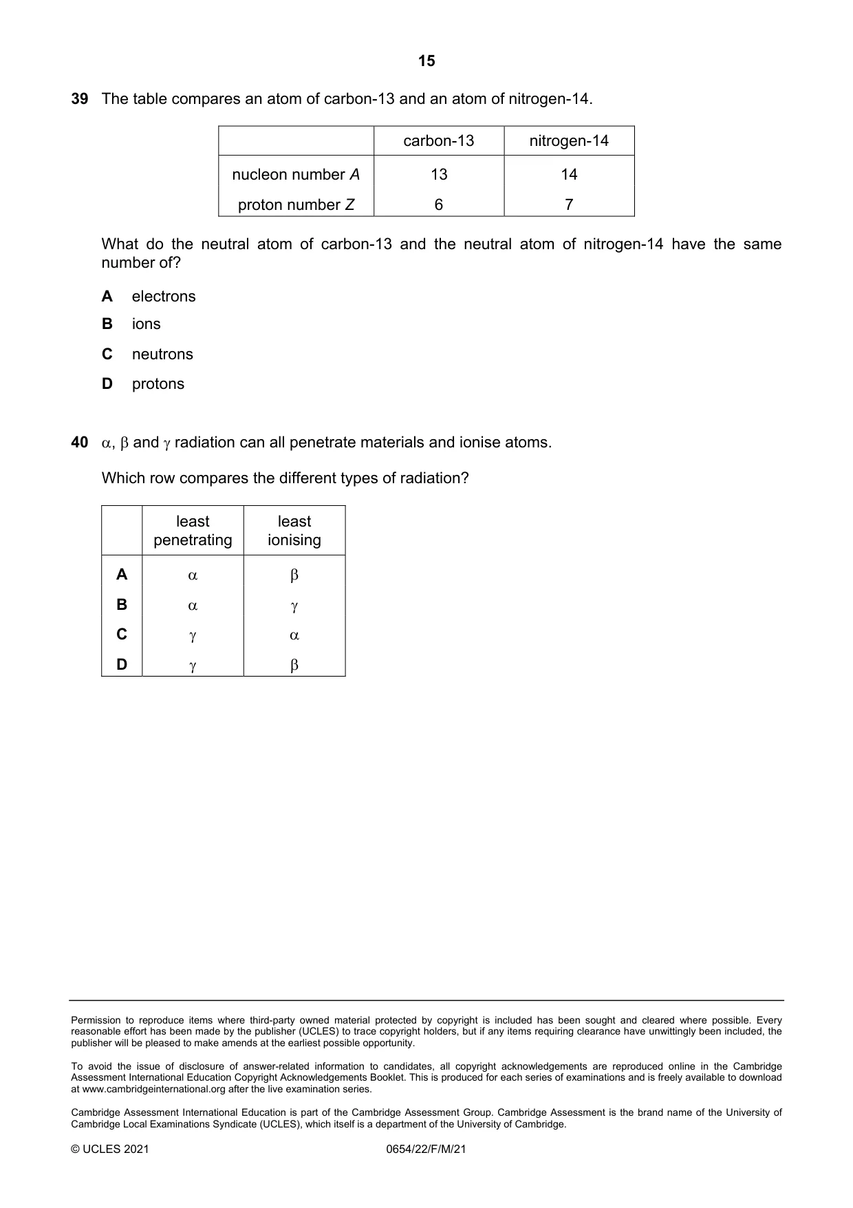 Cambridge IGCSE Sciences - Co-ordinated (Double) 0654 2021 Feb/March Paper 2 · Variant 2 question paper, page 15 of 16