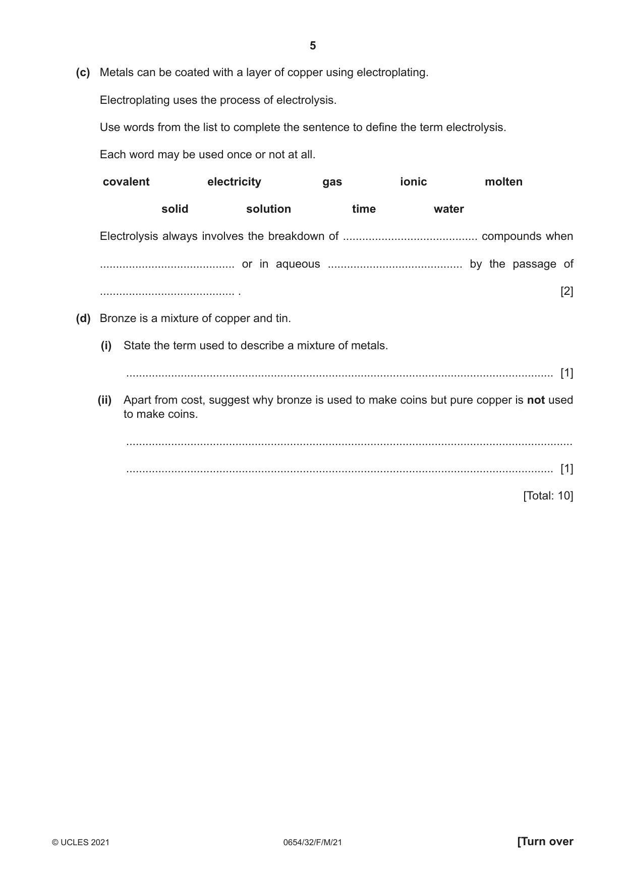 Cambridge IGCSE Sciences - Co-ordinated (Double) 0654 2021 Feb/March Paper 3 · Variant 2 question paper, page 5 of 28