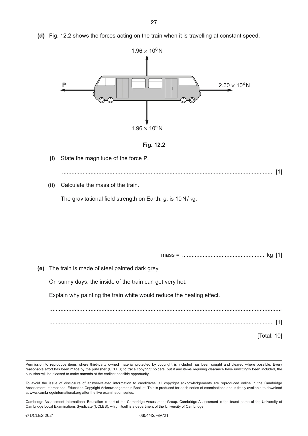 Cambridge IGCSE Sciences - Co-ordinated (Double) 0654 2021 Feb/March Paper 4 · Variant 2 question paper, page 27 of 28