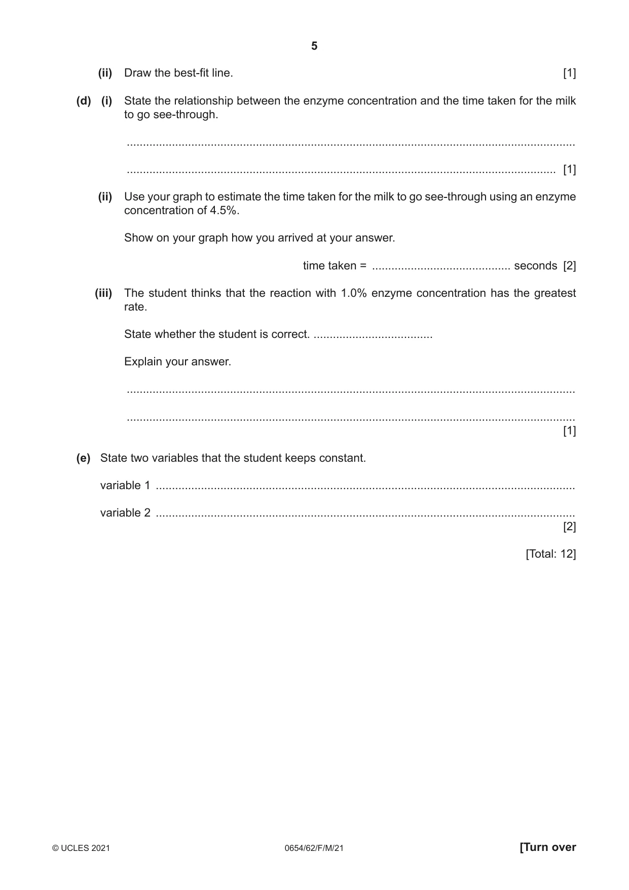 Cambridge IGCSE Sciences - Co-ordinated (Double) 0654 2021 Feb/March Paper 6 · Variant 2 question paper, page 5 of 20
