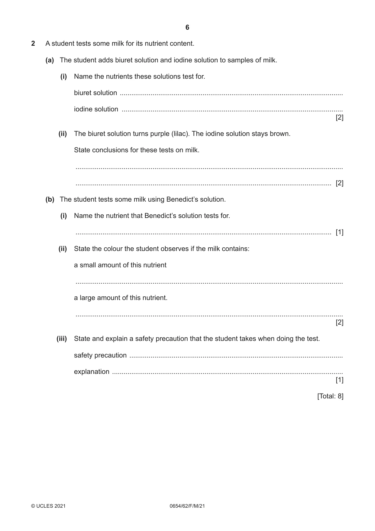 Cambridge IGCSE Sciences - Co-ordinated (Double) 0654 2021 Feb/March Paper 6 · Variant 2 question paper, page 6 of 20