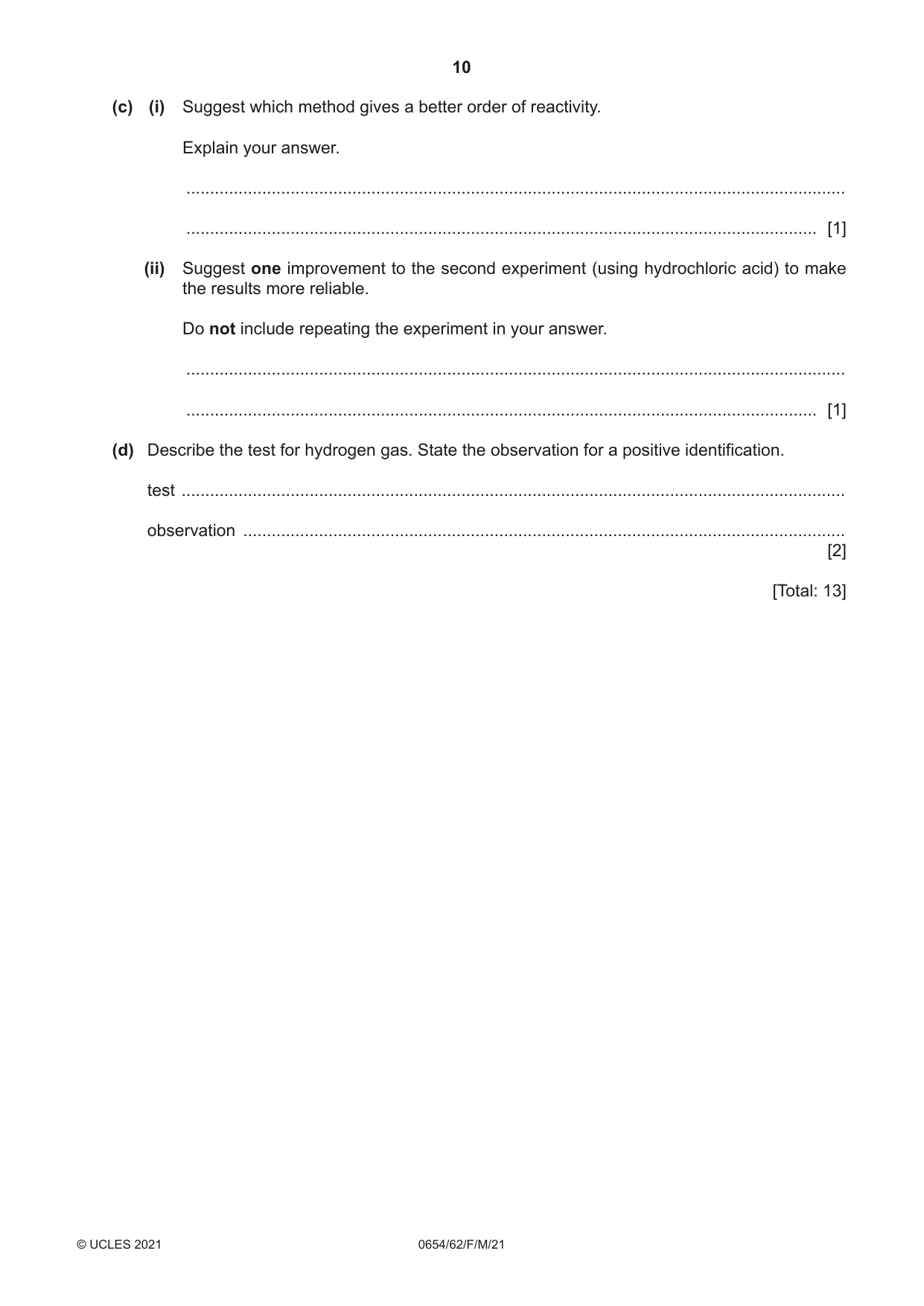 Cambridge IGCSE Sciences - Co-ordinated (Double) 0654 2021 Feb/March Paper 6 · Variant 2 question paper, page 10 of 20