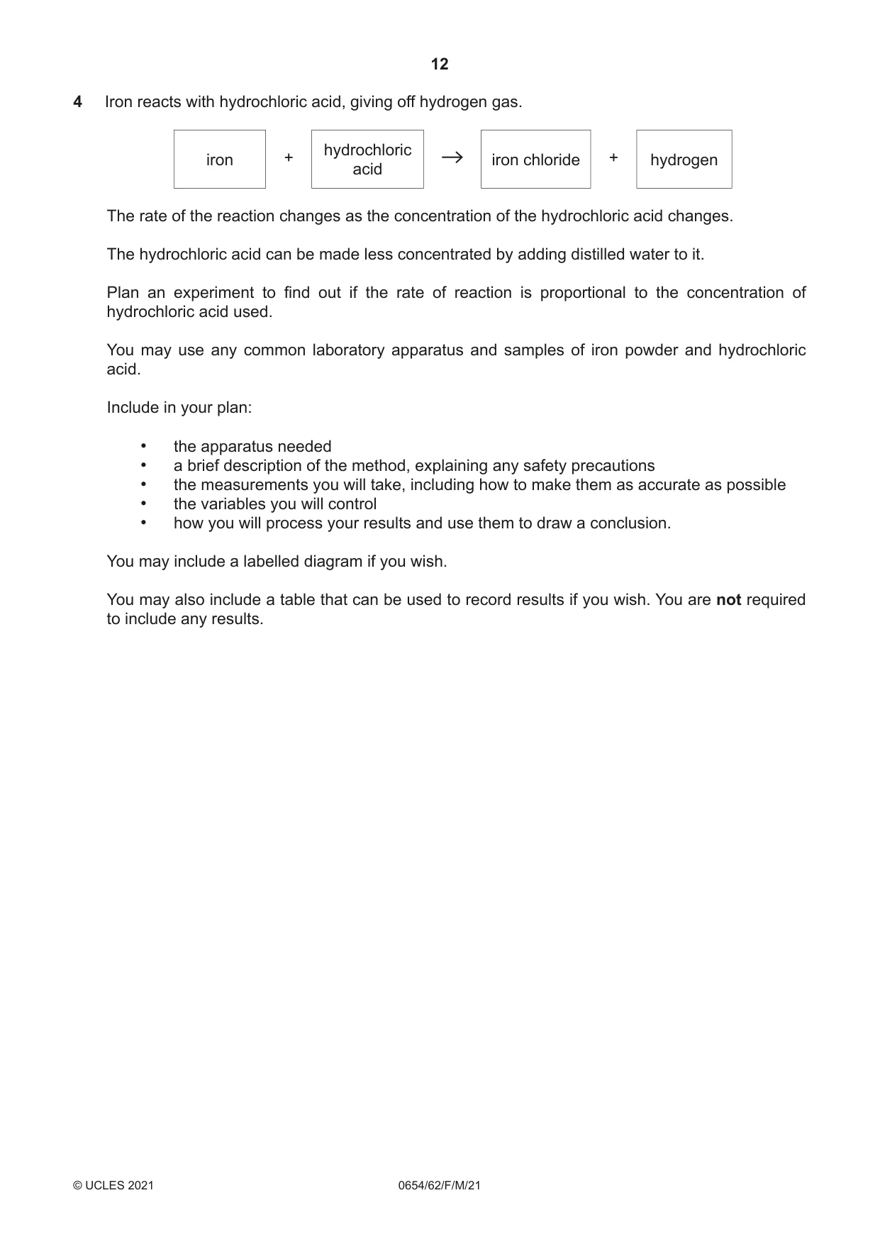 Cambridge IGCSE Sciences - Co-ordinated (Double) 0654 2021 Feb/March Paper 6 · Variant 2 question paper, page 12 of 20
