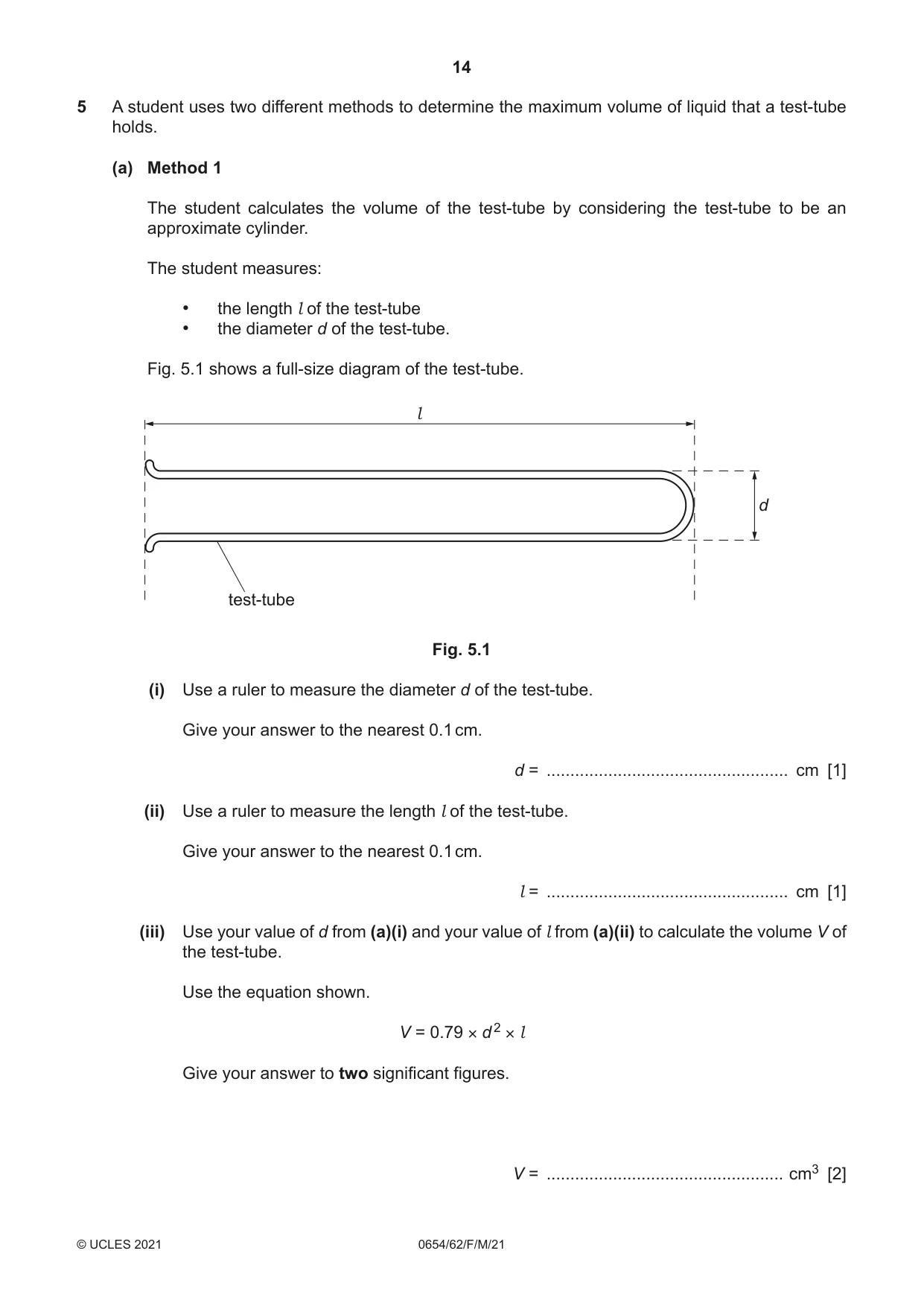 Cambridge IGCSE Sciences - Co-ordinated (Double) 0654 2021 Feb/March Paper 6 · Variant 2 question paper, page 14 of 20