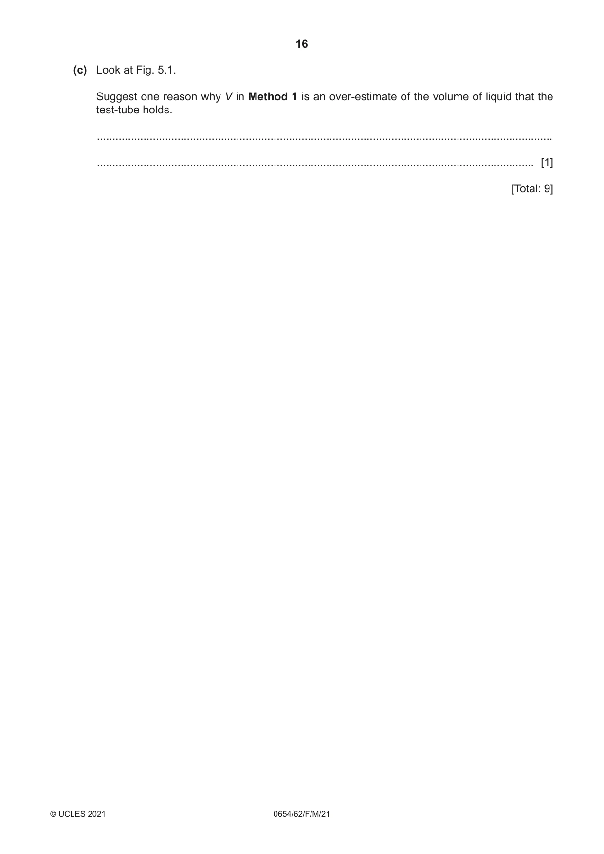 Cambridge IGCSE Sciences - Co-ordinated (Double) 0654 2021 Feb/March Paper 6 · Variant 2 question paper, page 16 of 20