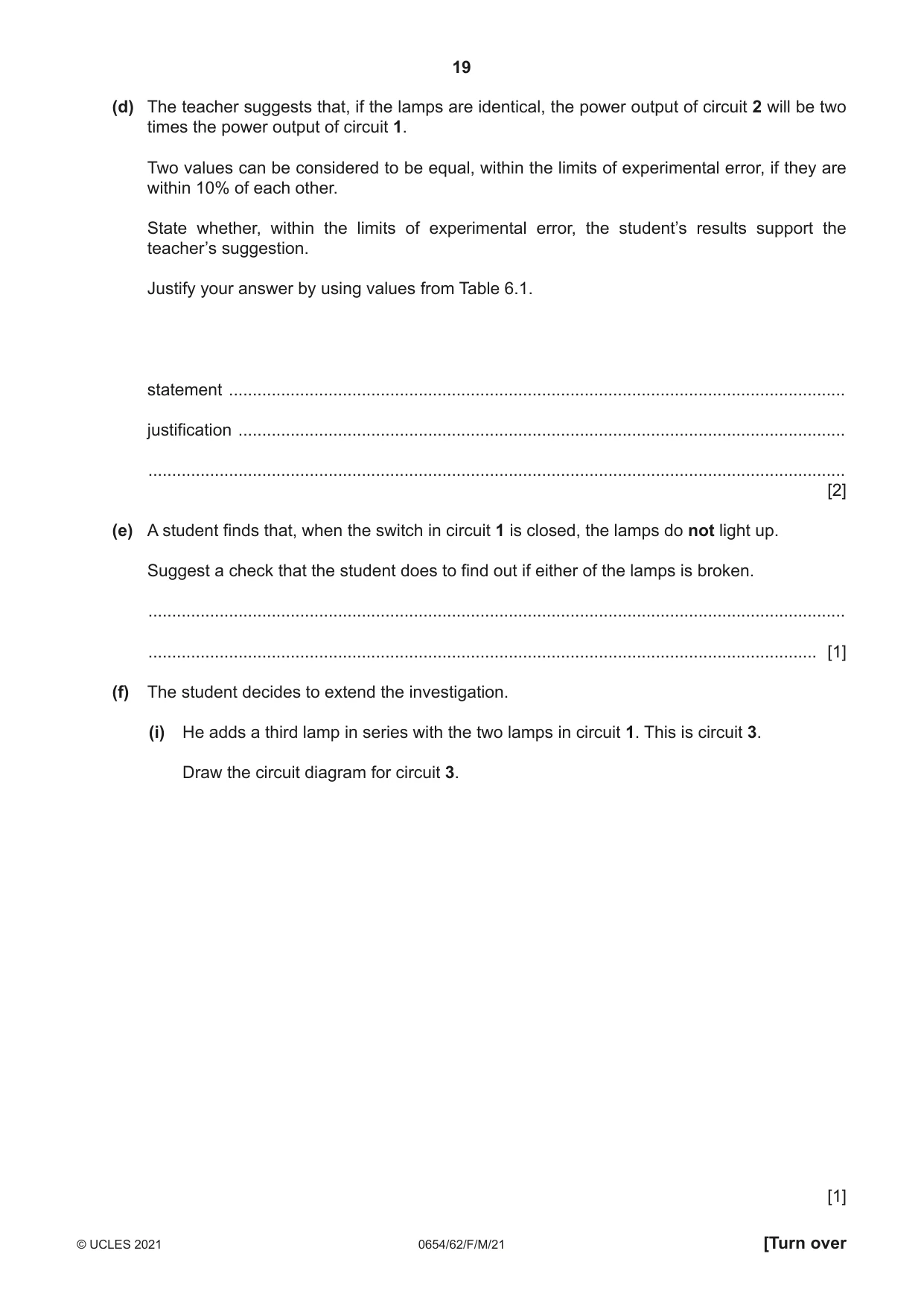 Cambridge IGCSE Sciences - Co-ordinated (Double) 0654 2021 Feb/March Paper 6 · Variant 2 question paper, page 19 of 20