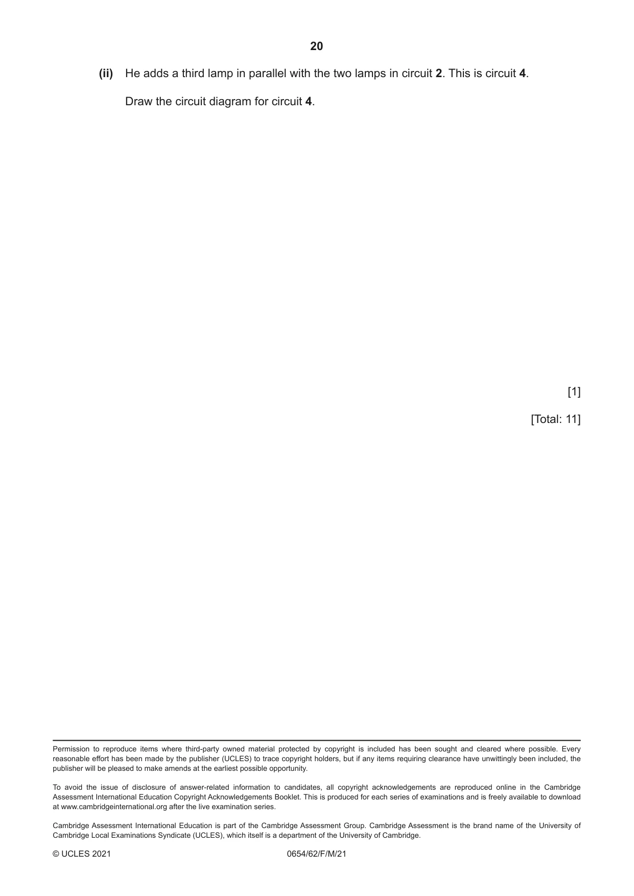 Cambridge IGCSE Sciences - Co-ordinated (Double) 0654 2021 Feb/March Paper 6 · Variant 2 question paper, page 20 of 20