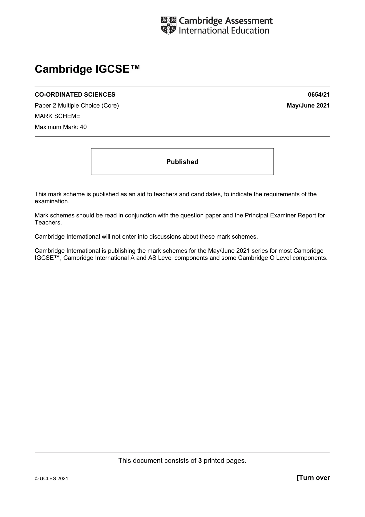 Mark scheme, page 1 of 3