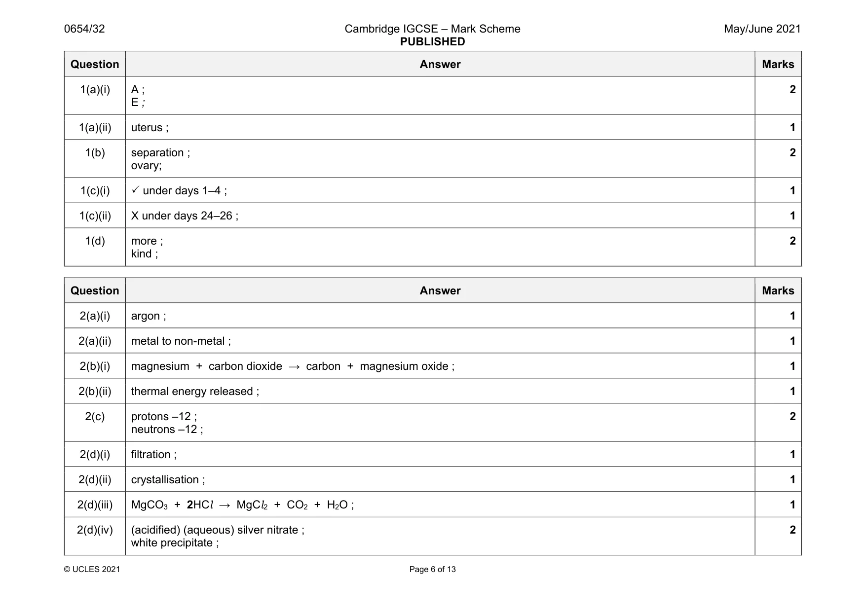 Mark scheme, page 6 of 13