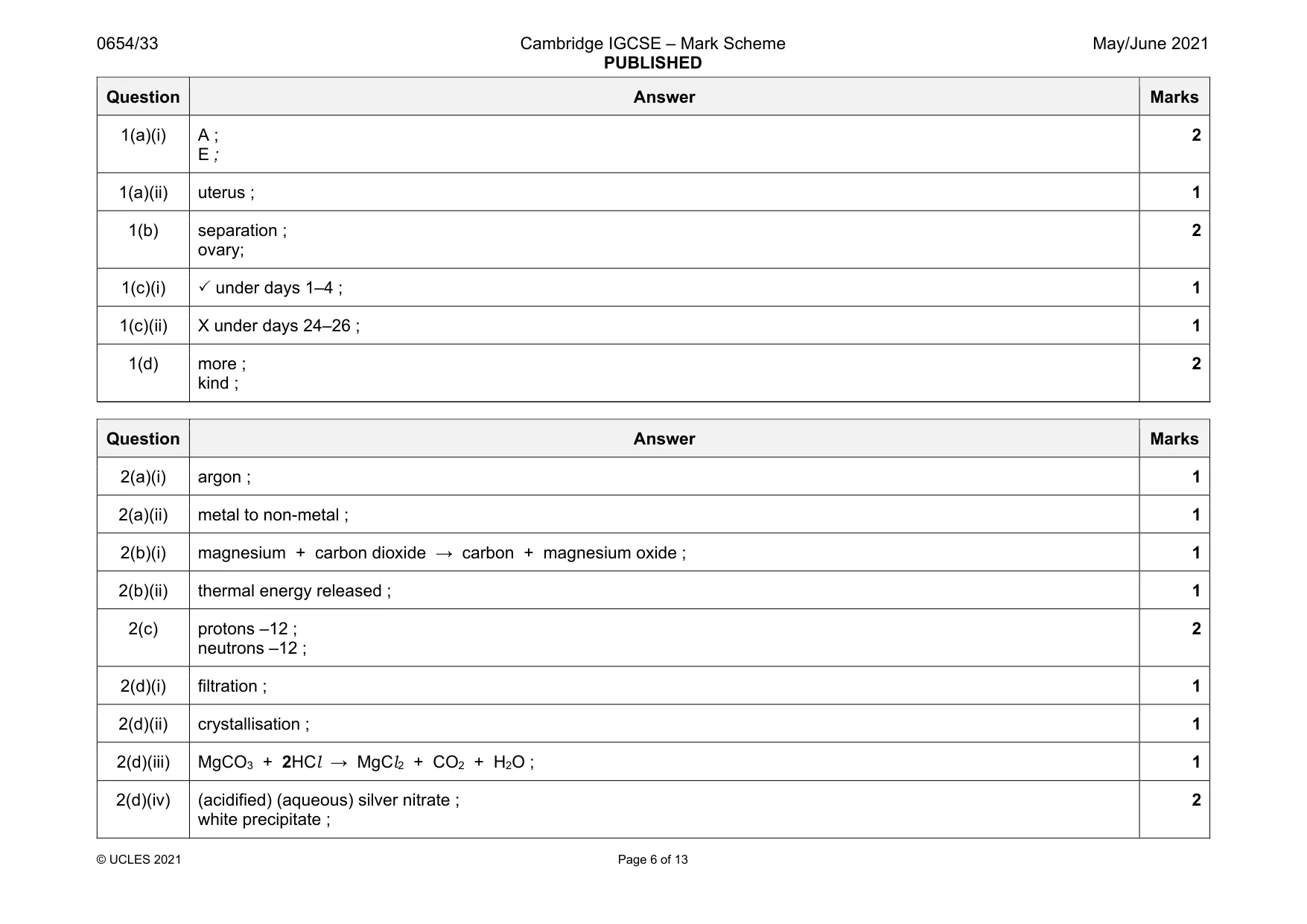 Mark scheme, page 6 of 13